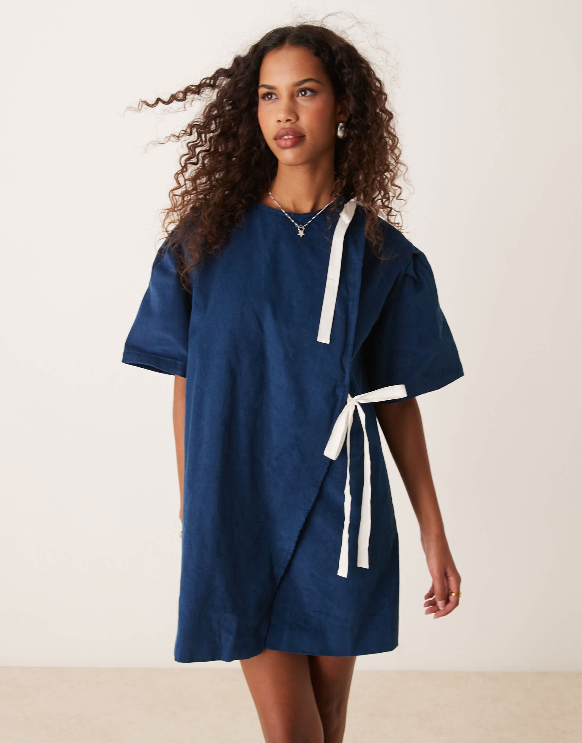 Ghospell contrast bow mini dress in navy