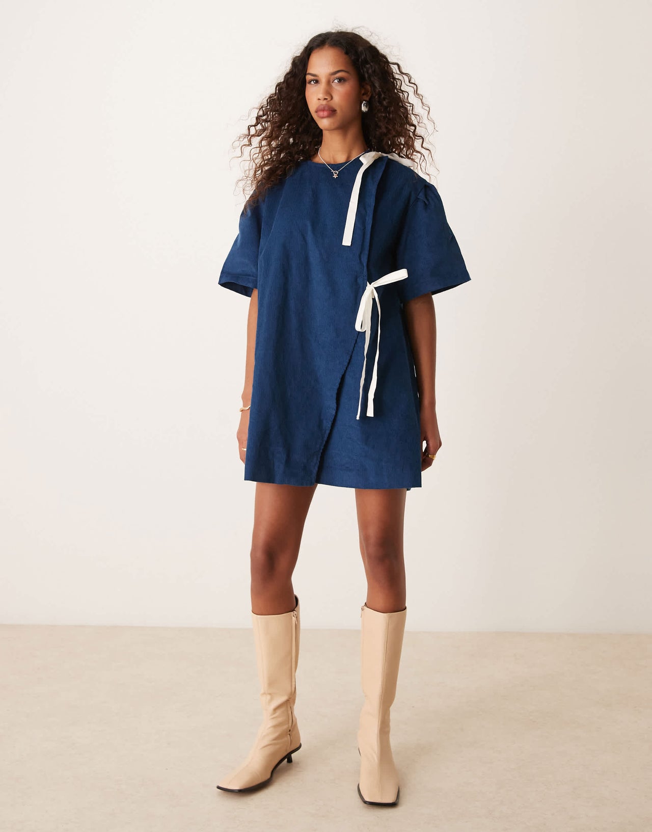 Ghospell contrast bow mini dress in navy