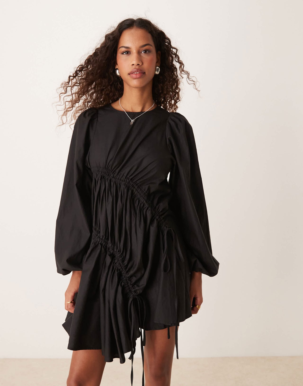 Ghospell oversized ruched mini dress in black