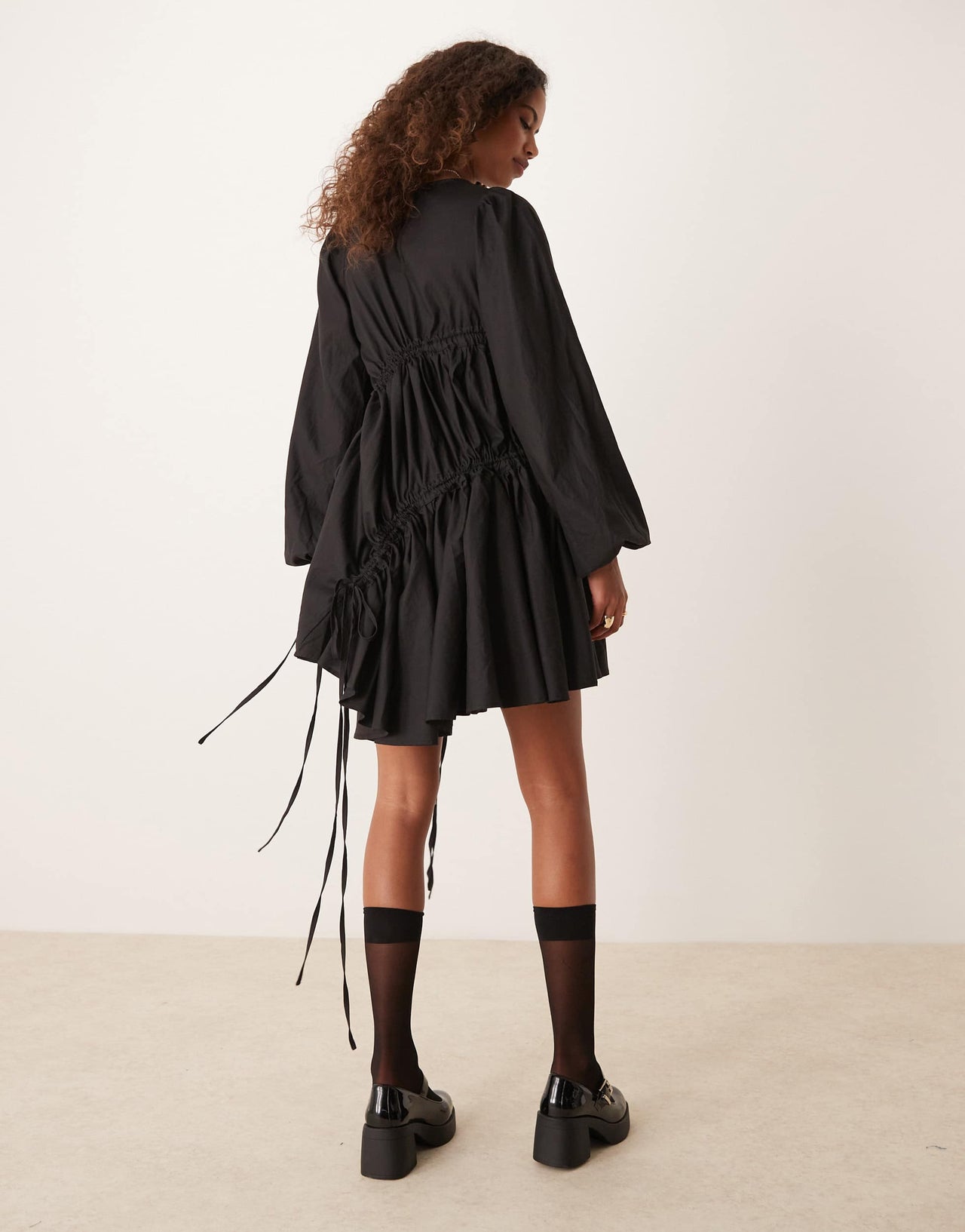 Ghospell oversized ruched mini dress in black