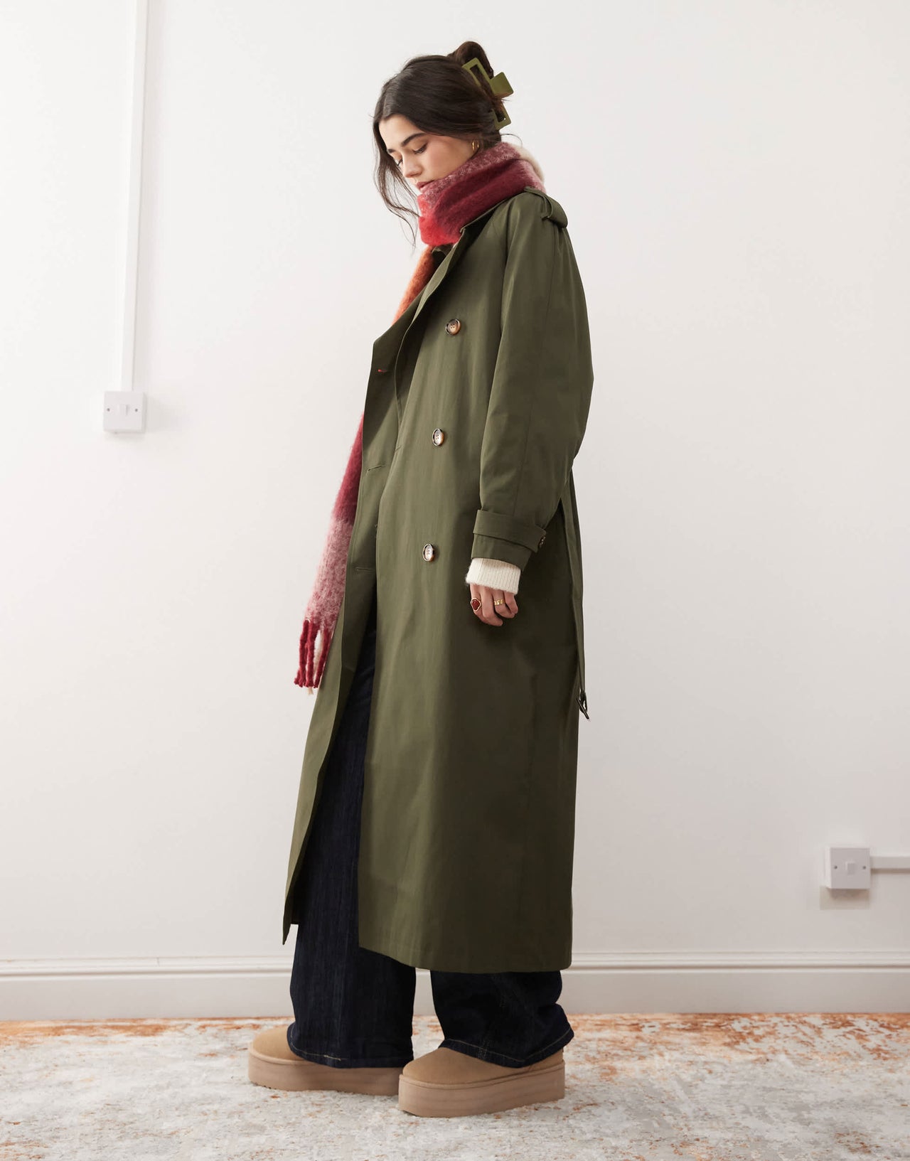 Miss Selfridge belted trench coat in khaki