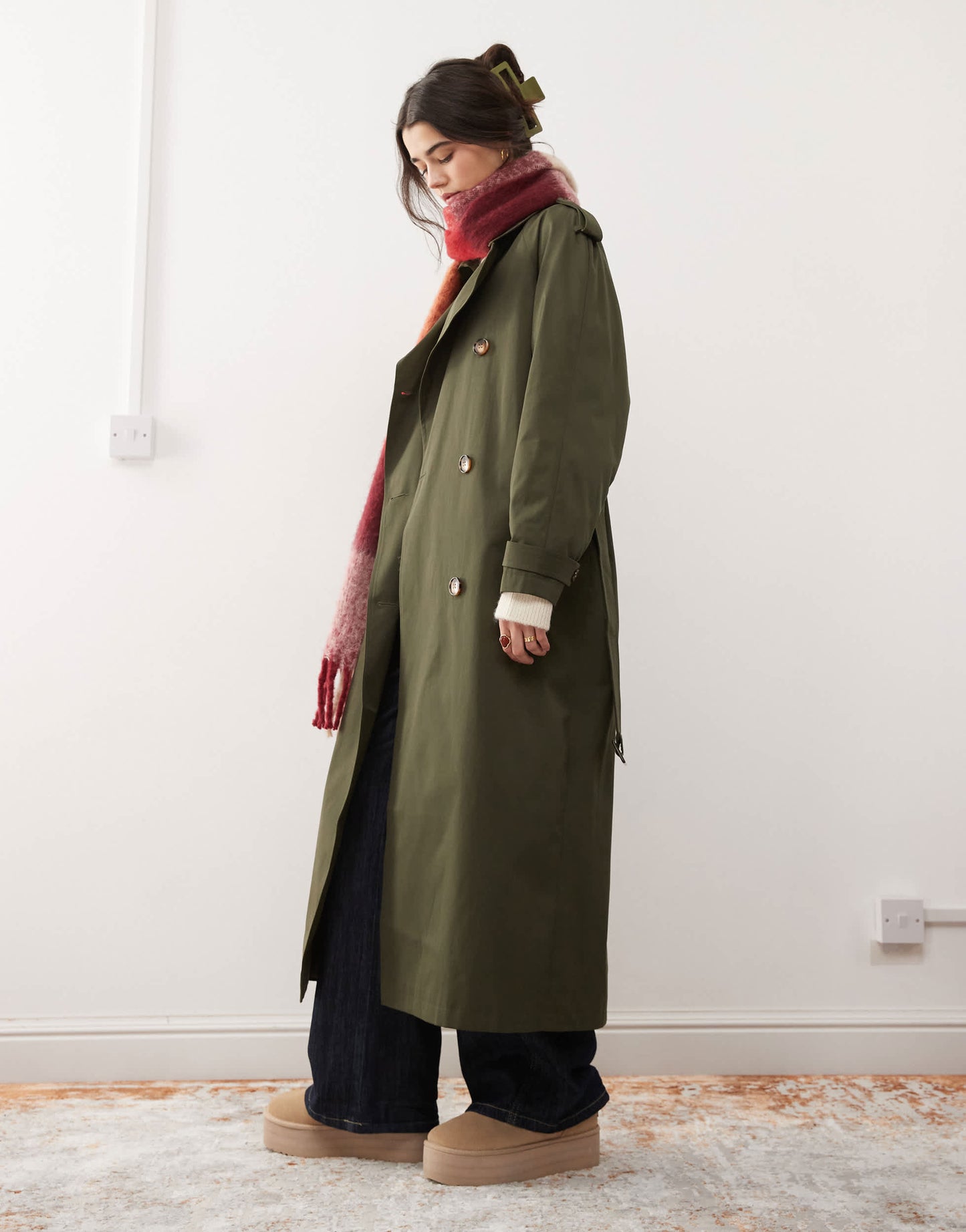Miss Selfridge belted trench coat in khaki