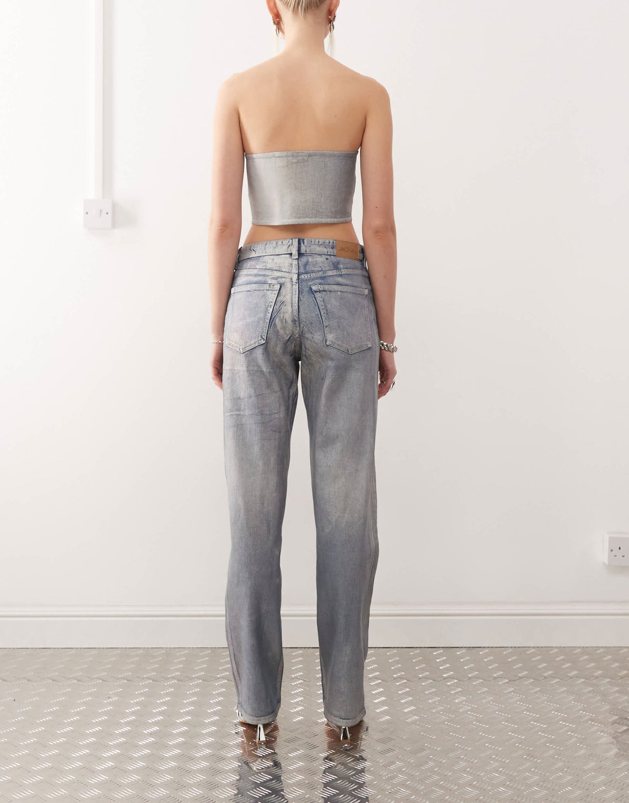 Monki co-ord Aimo straight leg jeans in holographic wash