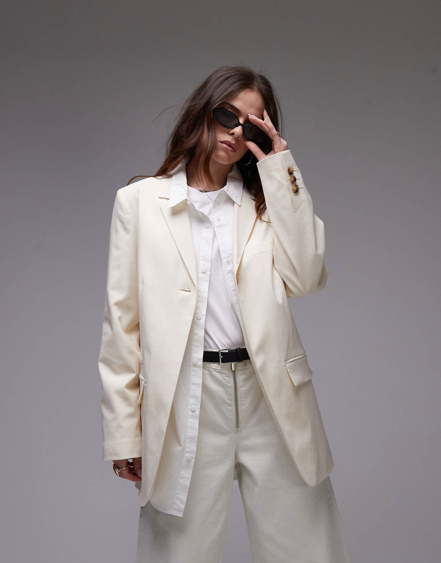 Topshop tonic high break tailored blazer in cream