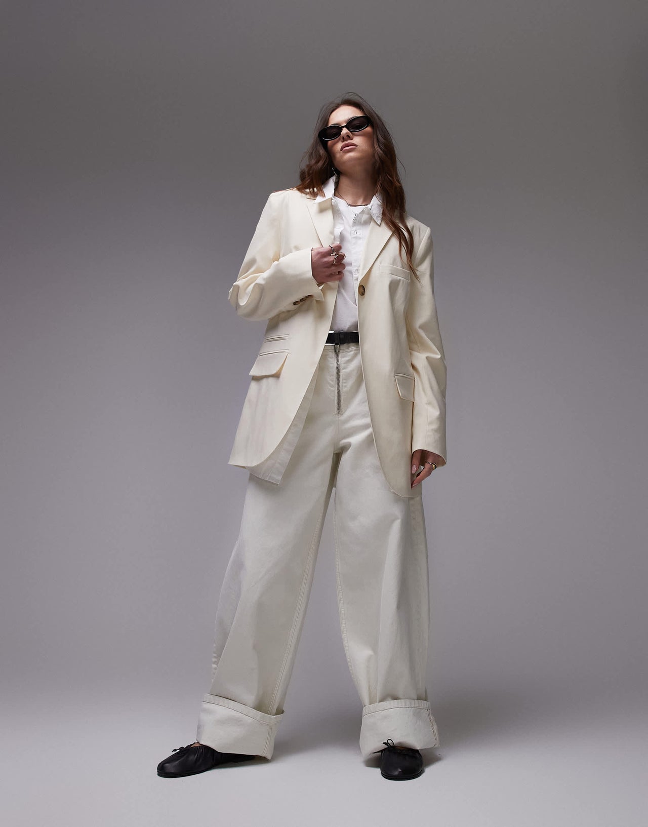 Topshop tonic high break tailored blazer in cream