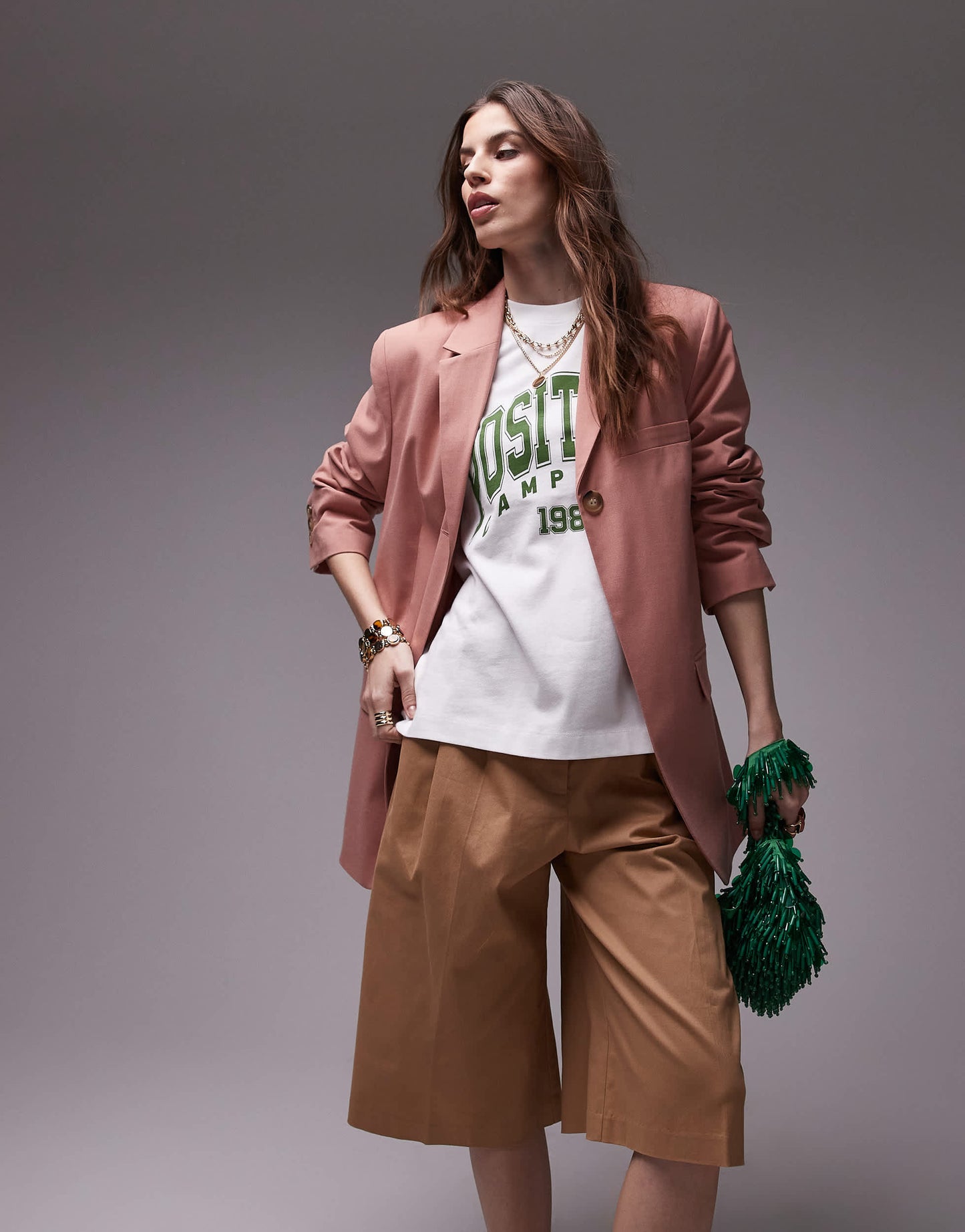 Topshop single button tailored blazer in light pink - LPINK