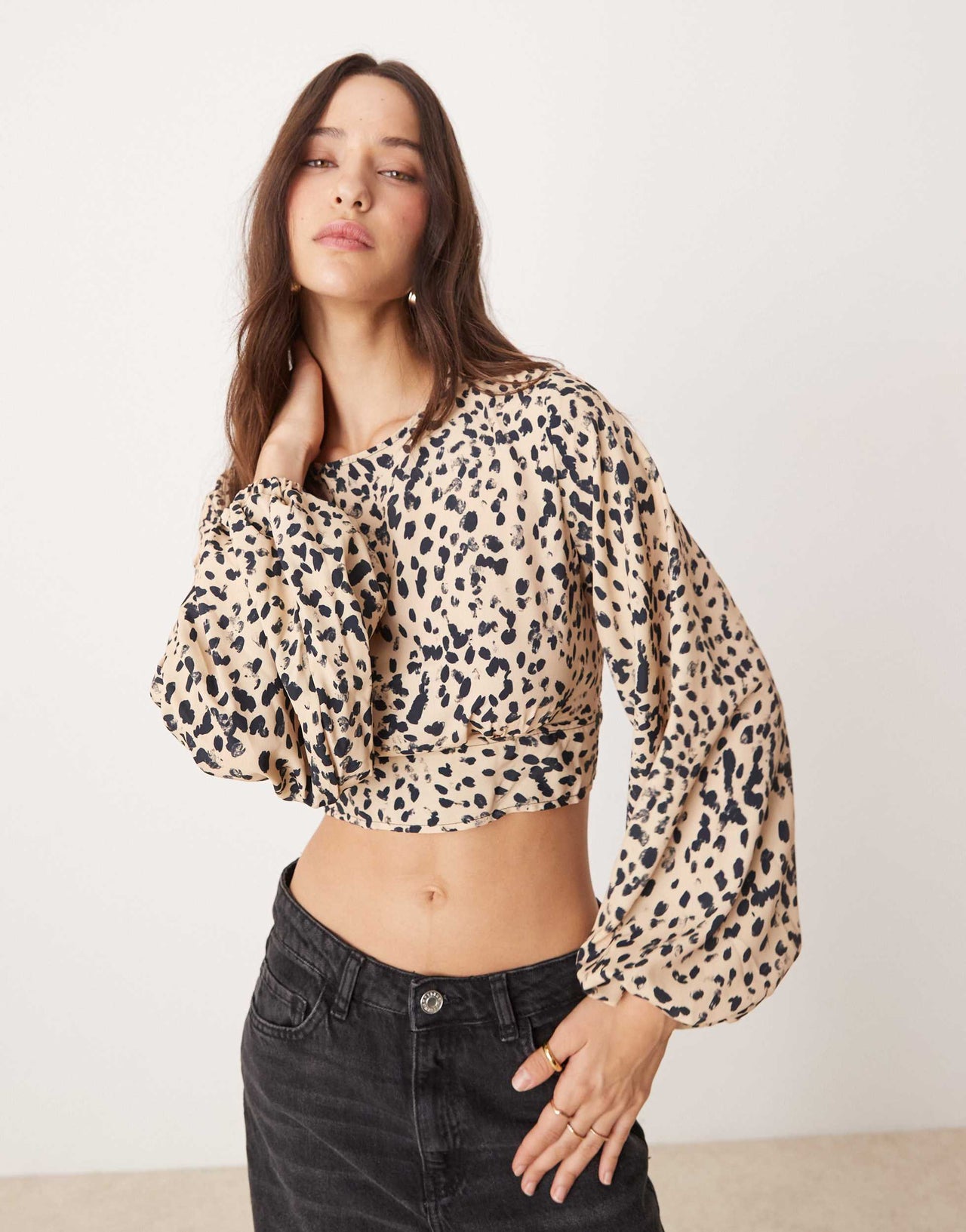 Pimkie cropped bow back blouse in animal print