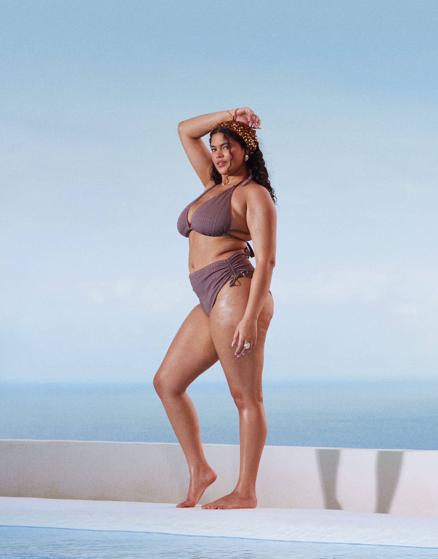 ASOS DESIGN Curve Tayla triangle bikini top in brown
