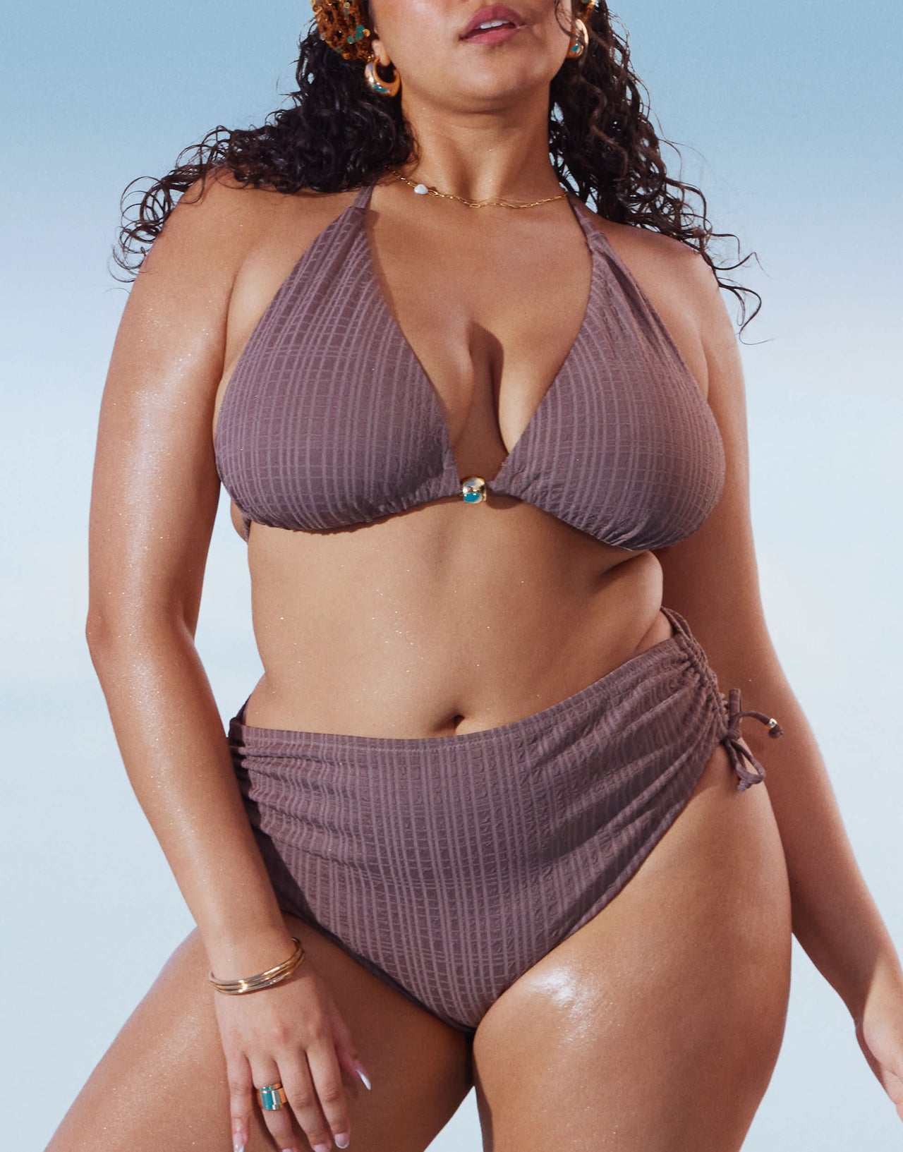 ASOS DESIGN Curve Tayla triangle bikini top in brown