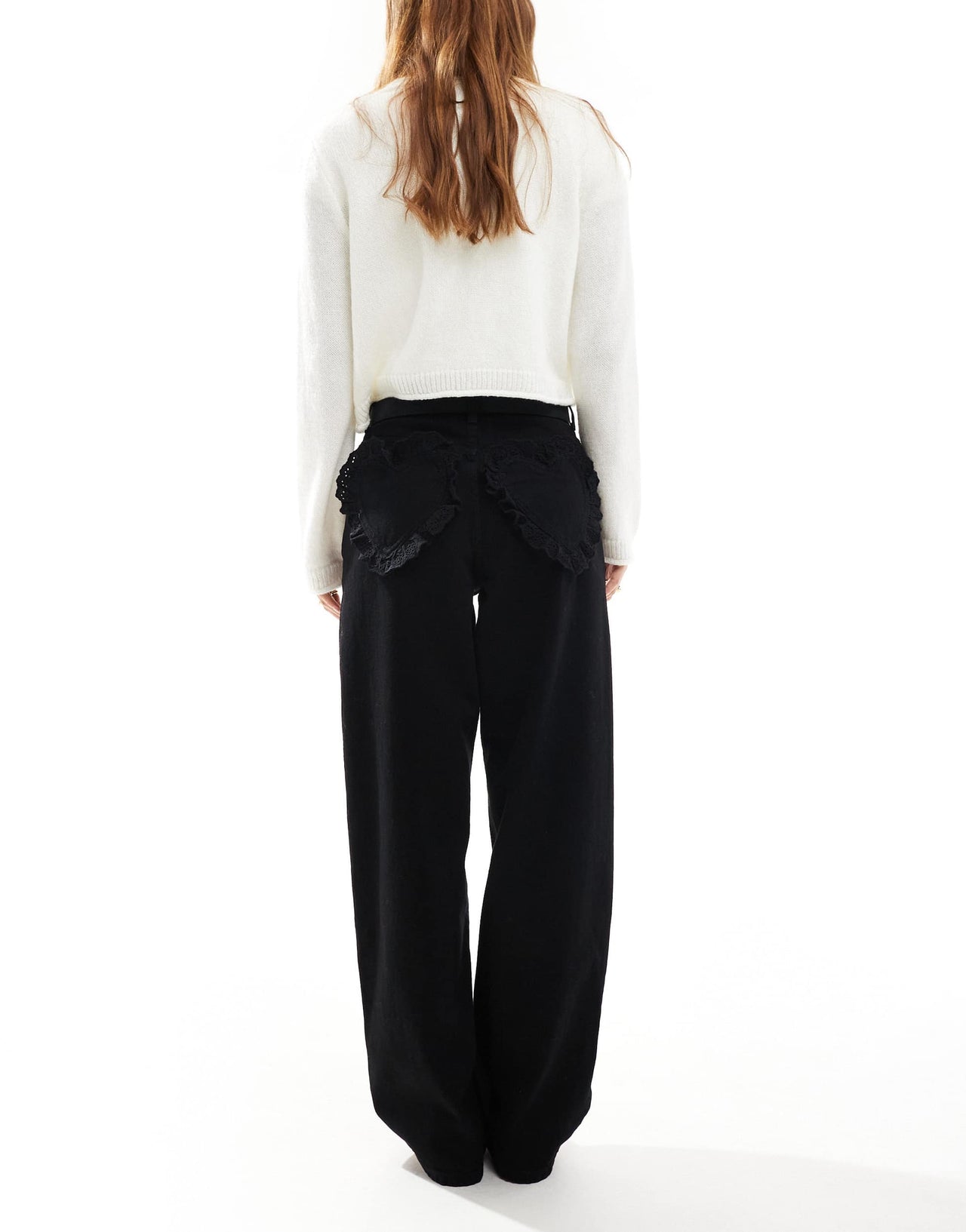 Miss Selfridge broderie heart pocket baggy jean in black wash