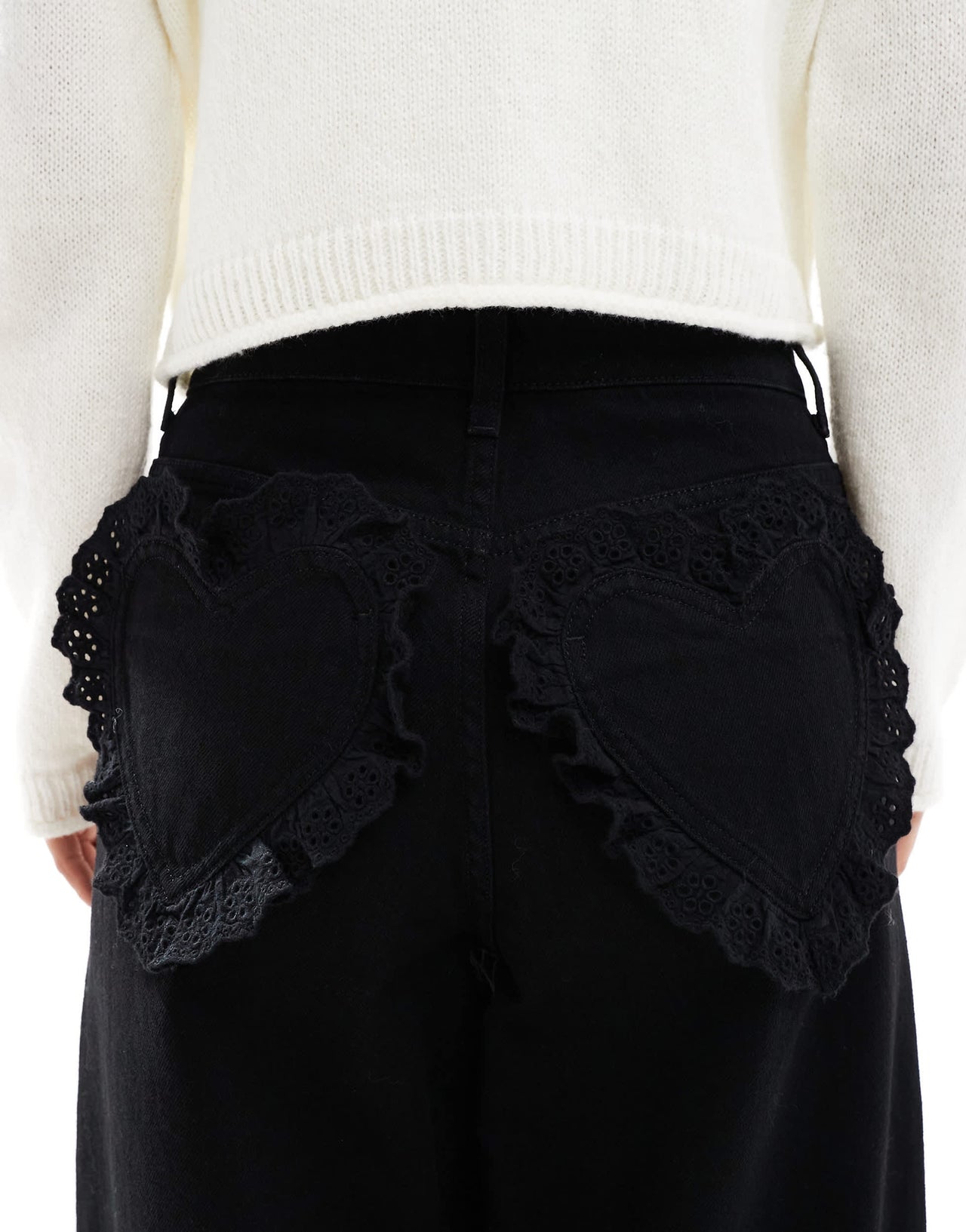 Miss Selfridge broderie heart pocket baggy jean in black wash