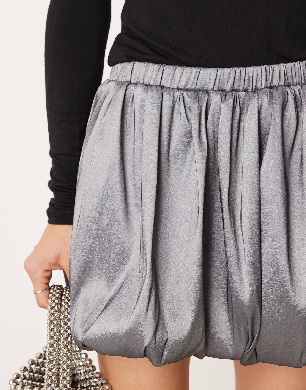 ASOS DESIGN mini puffball in silver taffeta