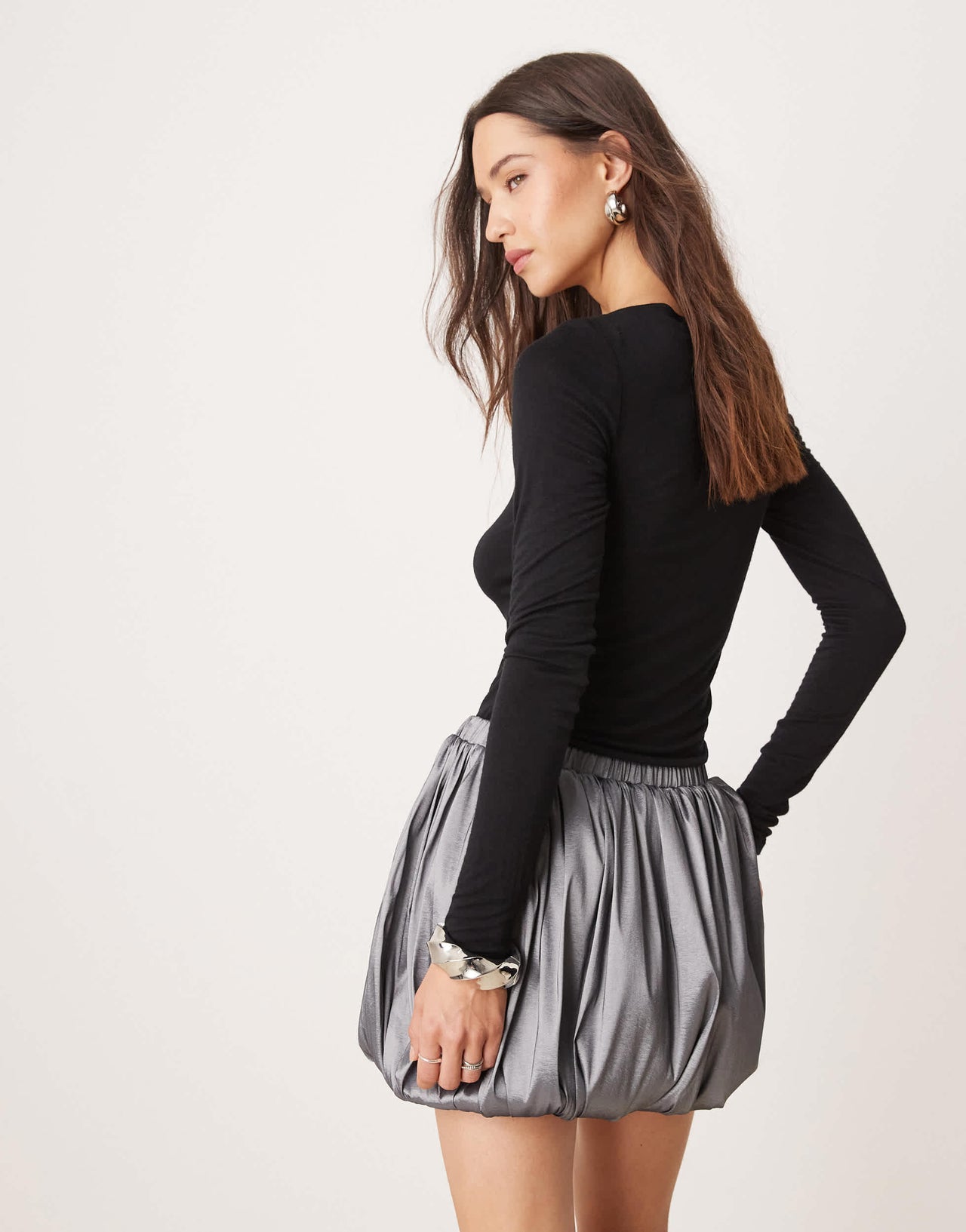 ASOS DESIGN mini puffball in silver taffeta