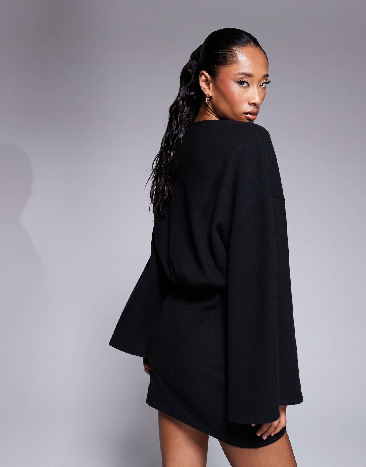 ASOS DESIGN supersoft wide long sleeve blouson mini dress in black