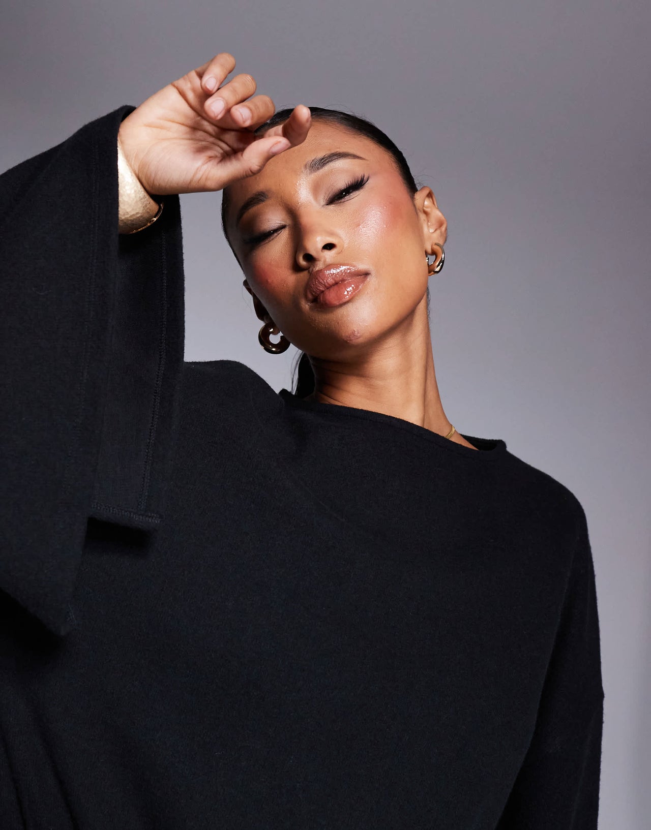 ASOS DESIGN supersoft wide long sleeve blouson mini dress in black