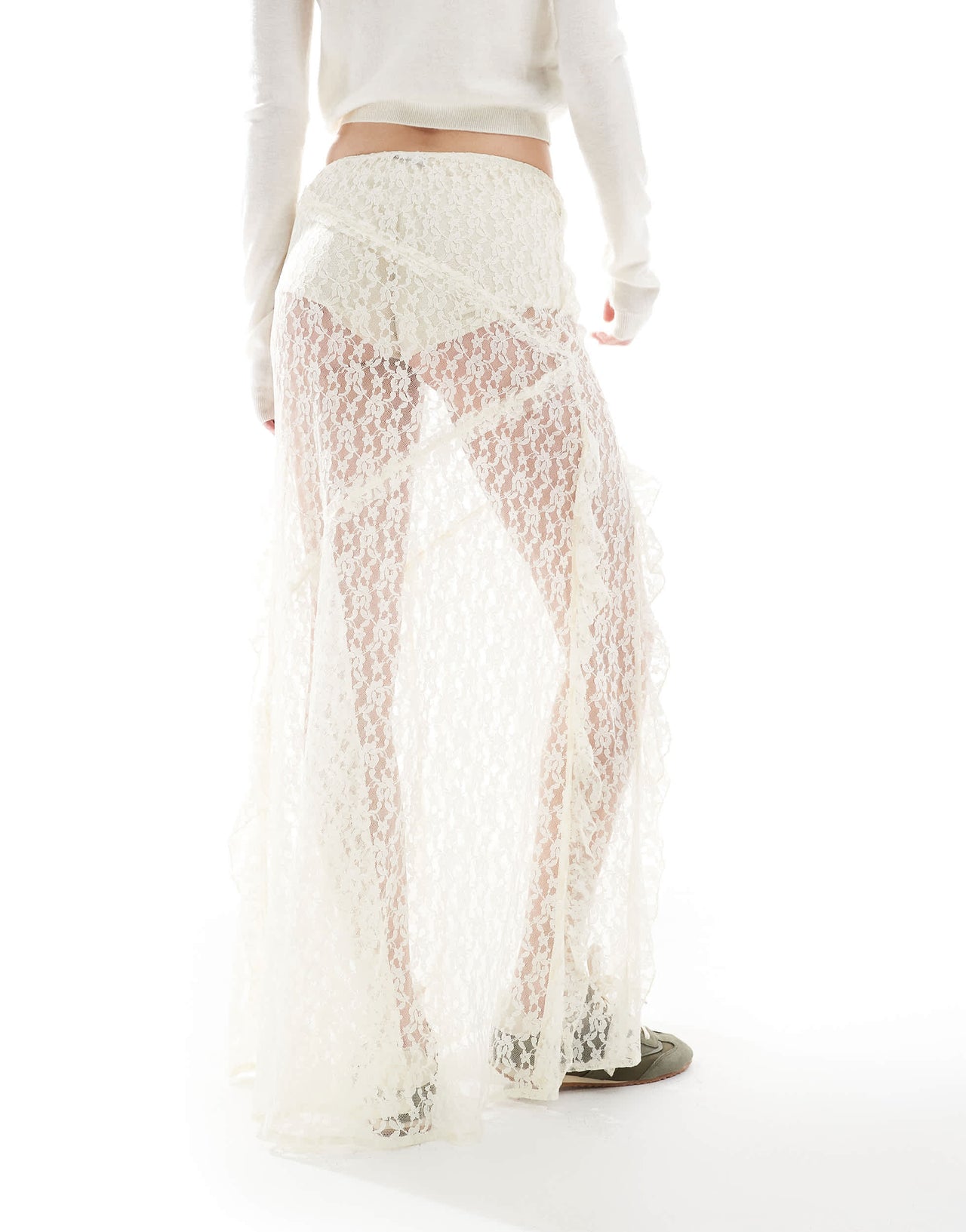 ASOS DESIGN Tall  lace ruffle maxi skirt in cream