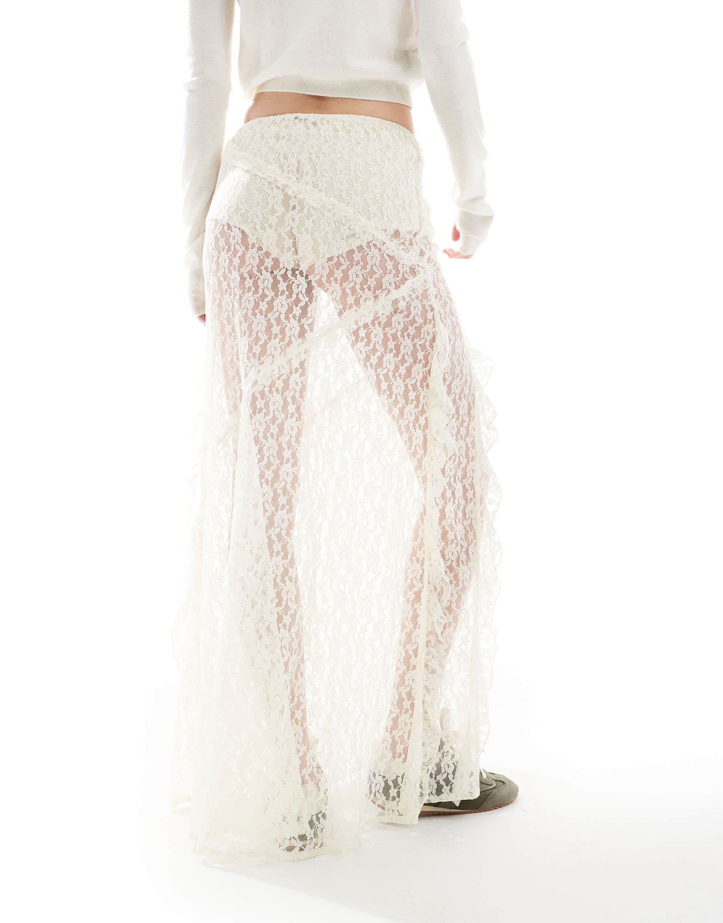 ASOS DESIGN Tall  lace ruffle maxi skirt in cream