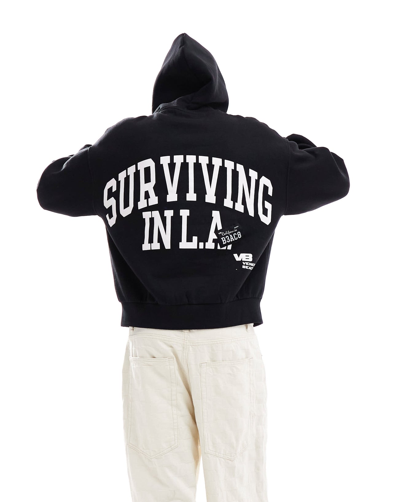 Bershka LA back printed hoodie in black