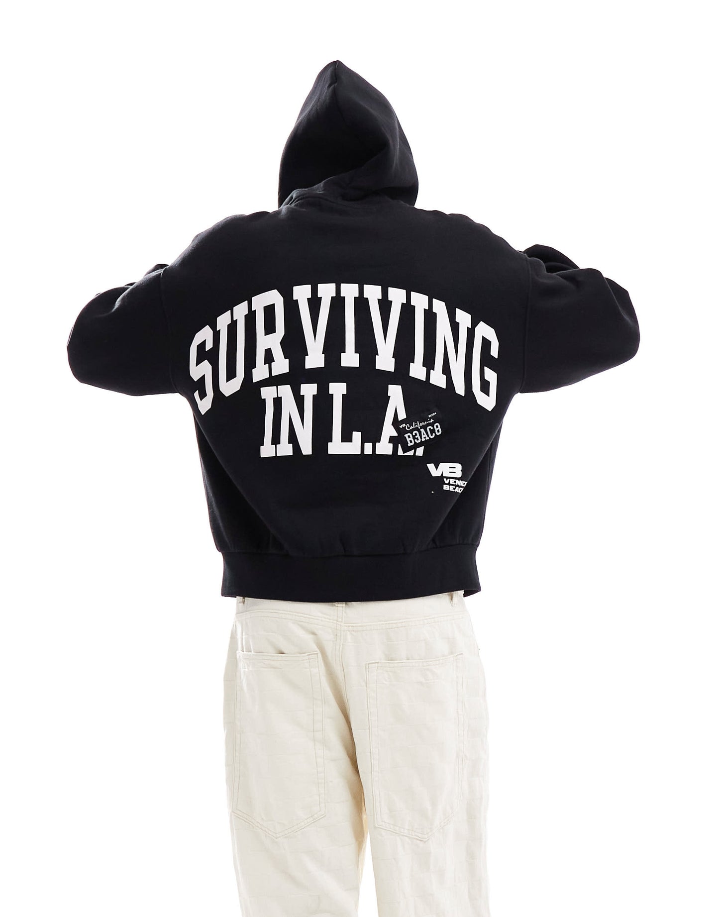 Bershka LA back printed hoodie in black