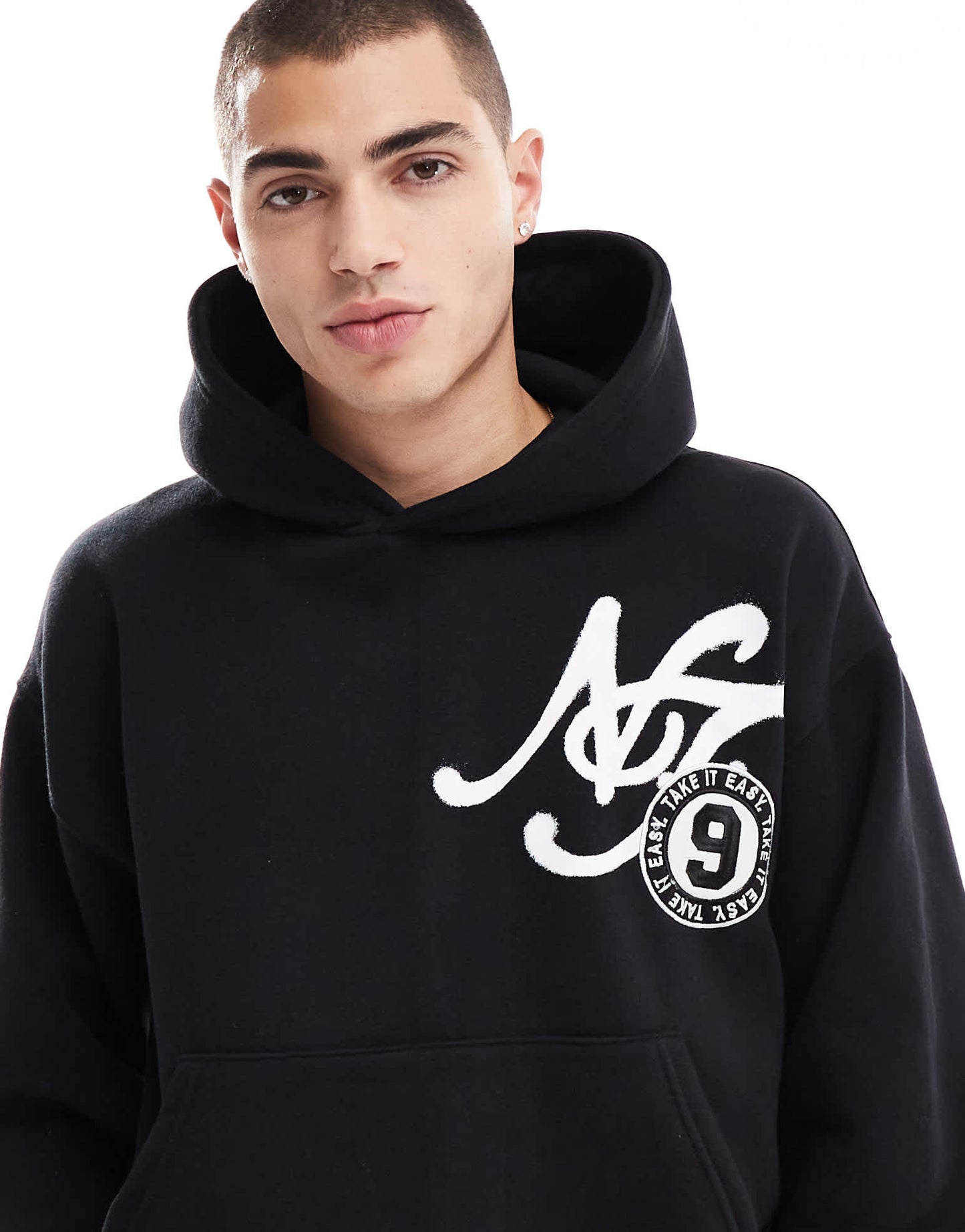 Bershka LA back printed hoodie in black