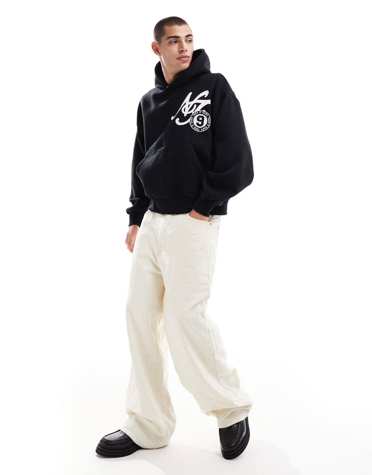 Bershka LA back printed hoodie in black
