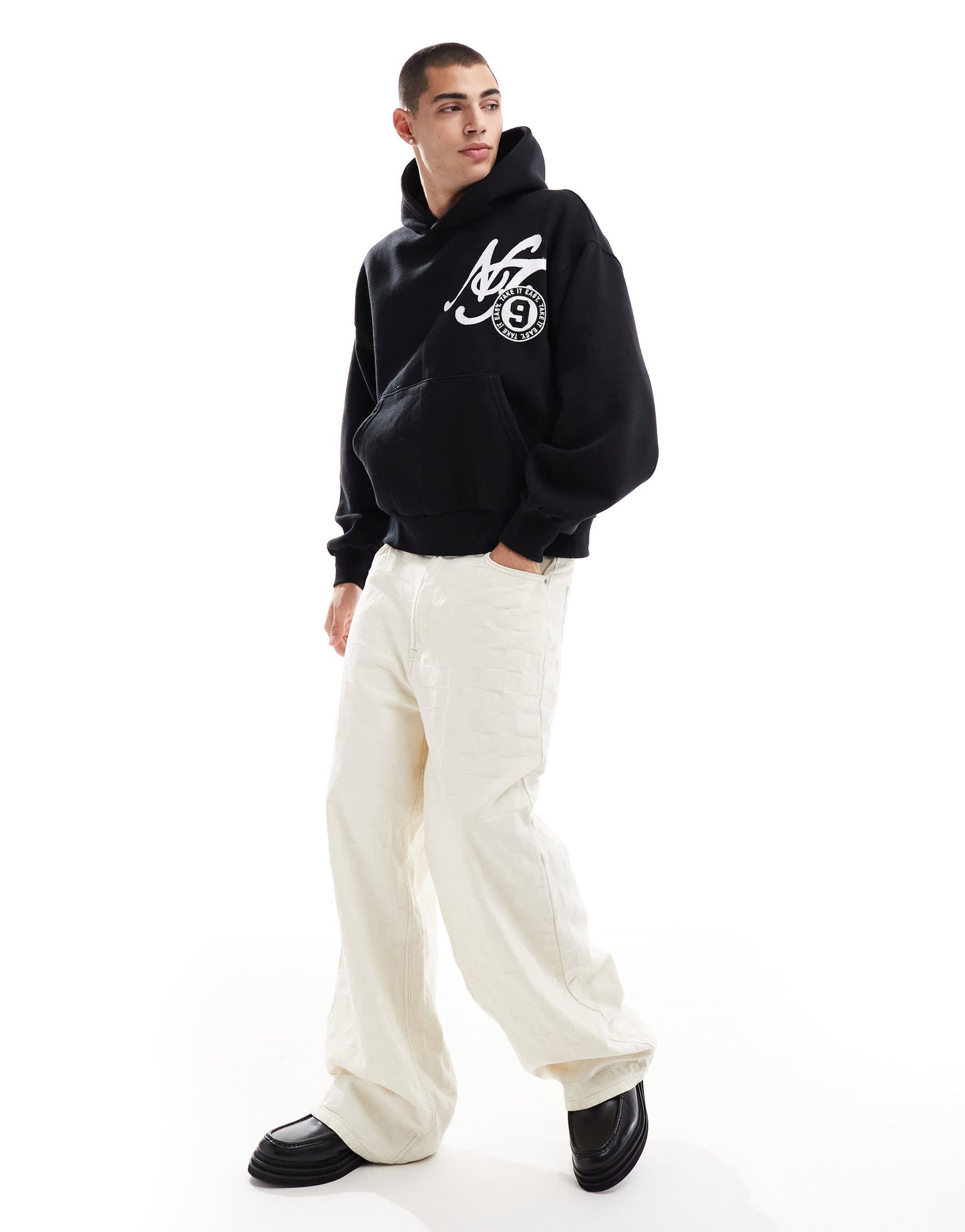 Bershka LA back printed hoodie in black