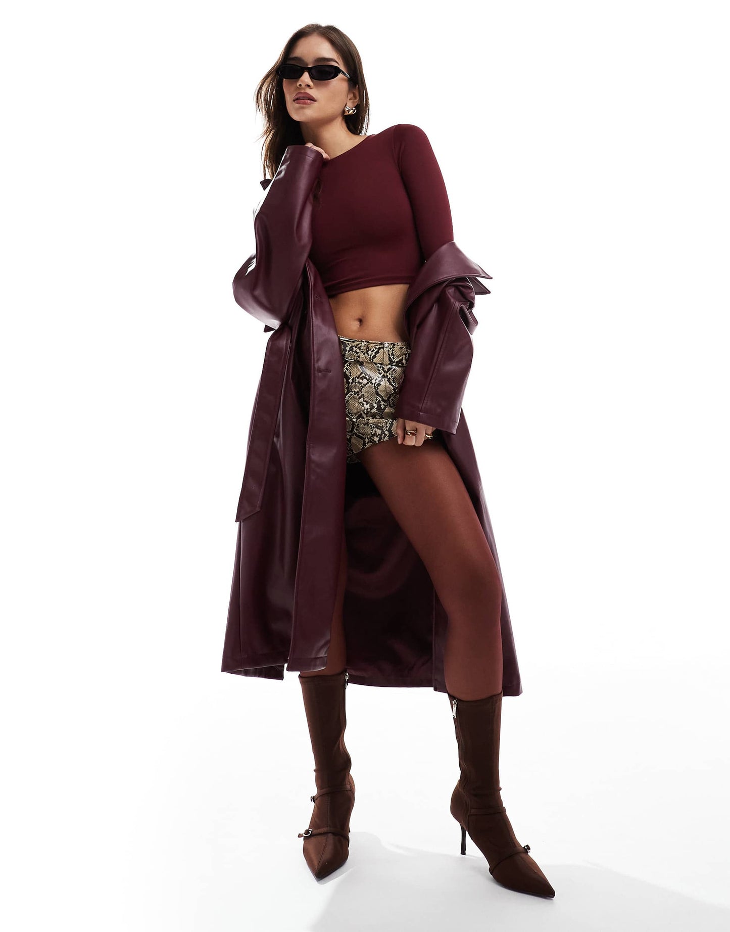 Pull&Bear polyamide sculpt twist back detail top in burgundy