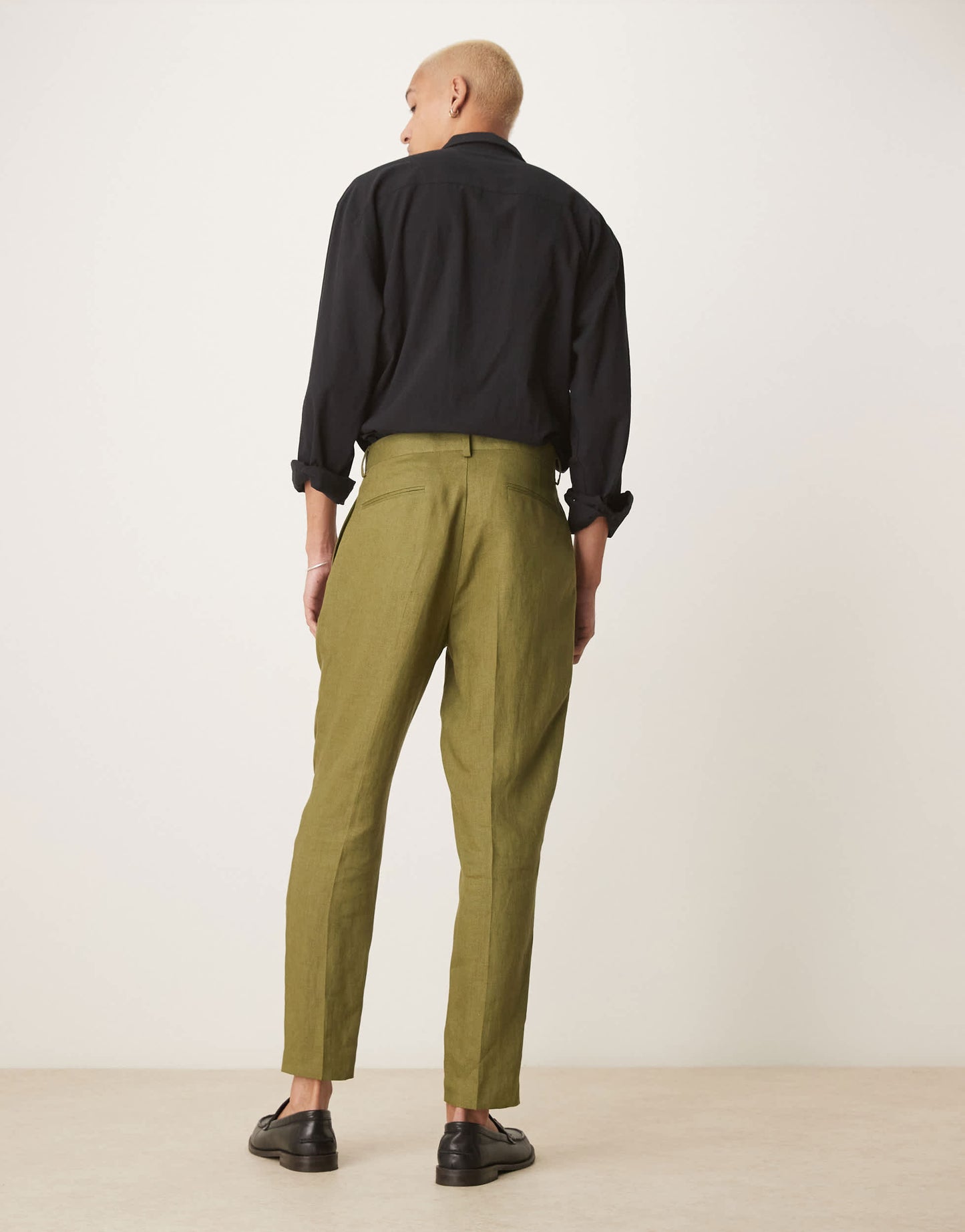 ASOS DESIGN premium 100% linen tapered suit trousers in green