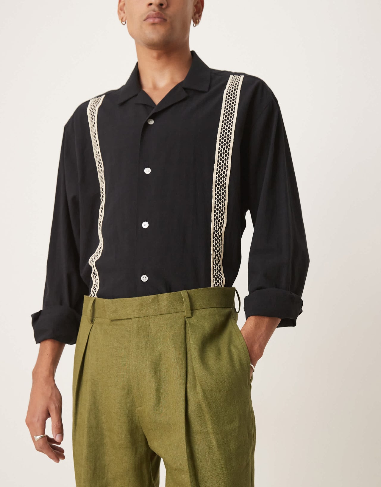 ASOS DESIGN premium 100% linen tapered suit trousers in green