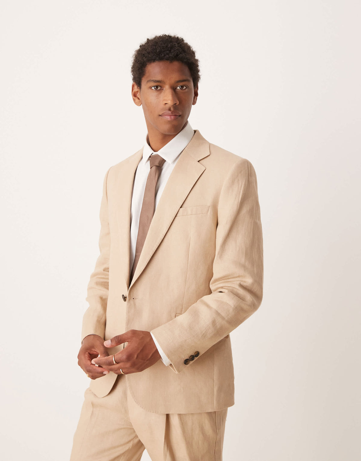 ASOS DESIGN premium 100% linen slim suit jacket in stone