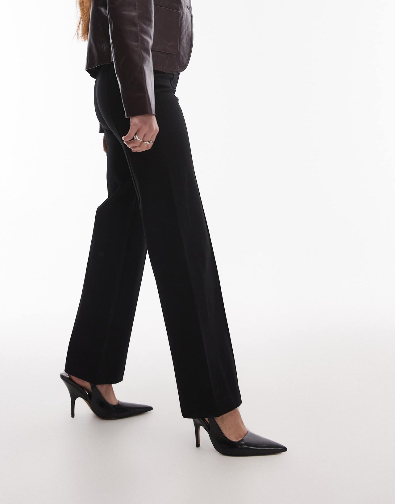 & Other Stories structured jersey tailored straight leg trousers with pintuck detail in black