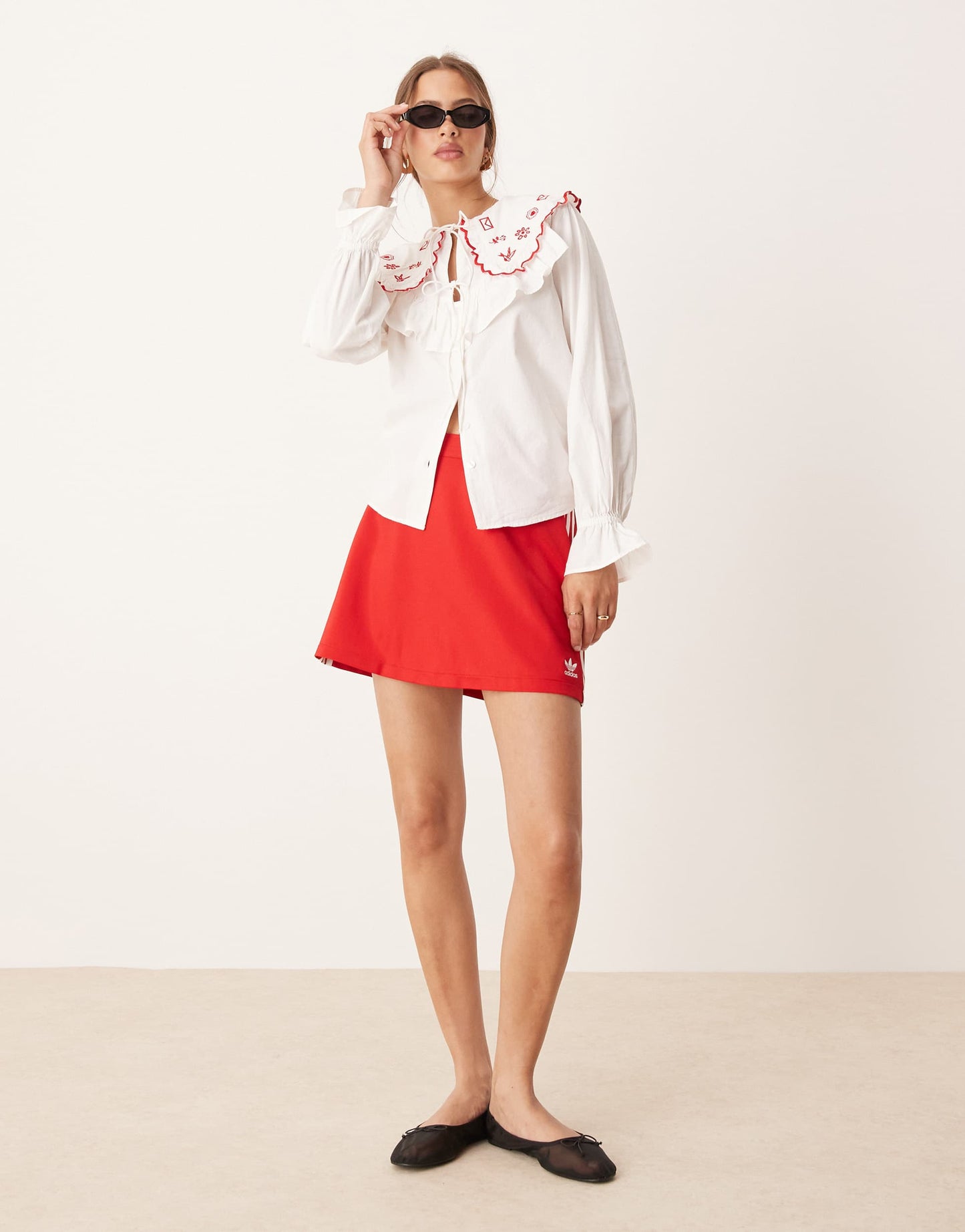 adidas Originals three stripe mini skirt in red