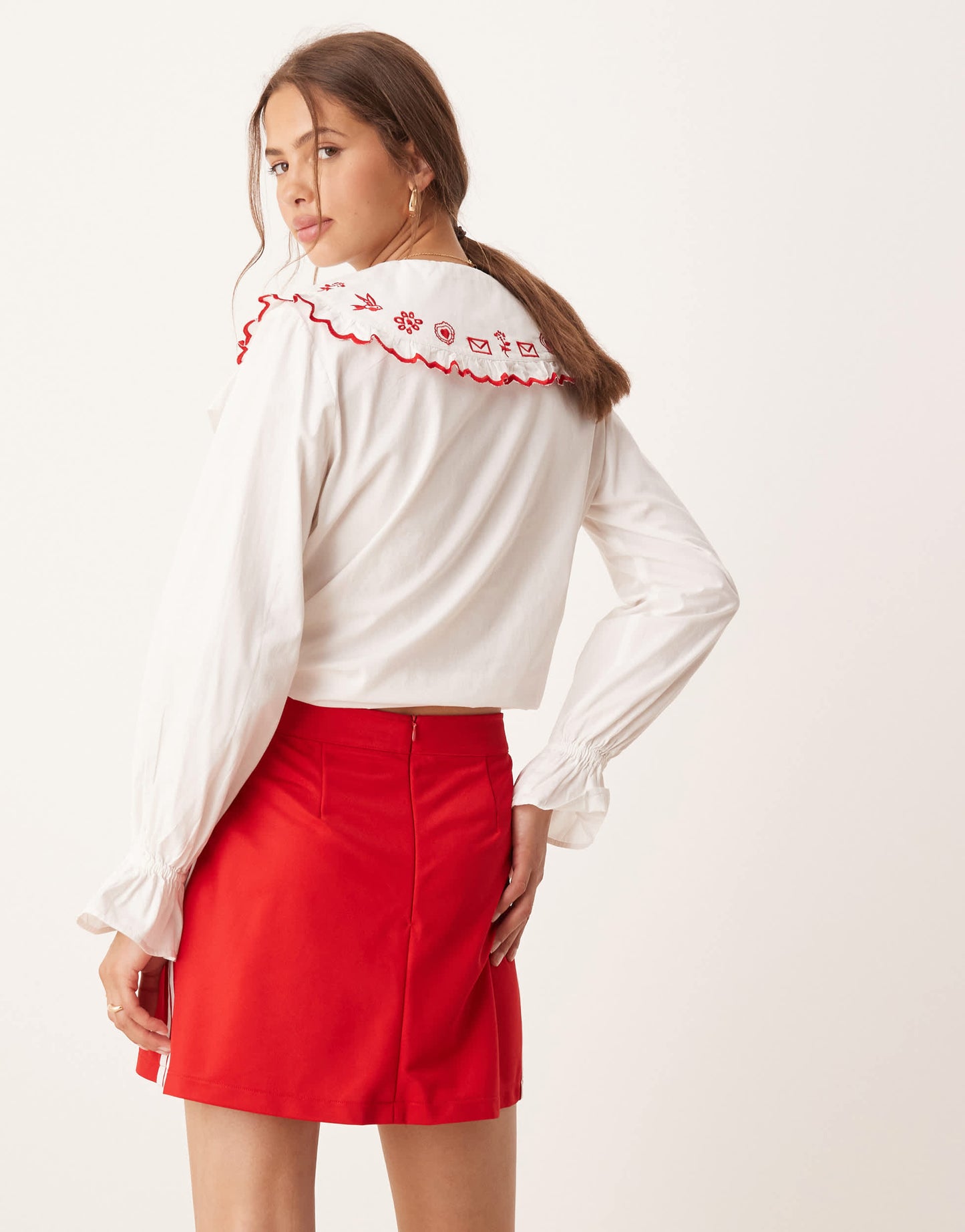 adidas Originals three stripe mini skirt in red