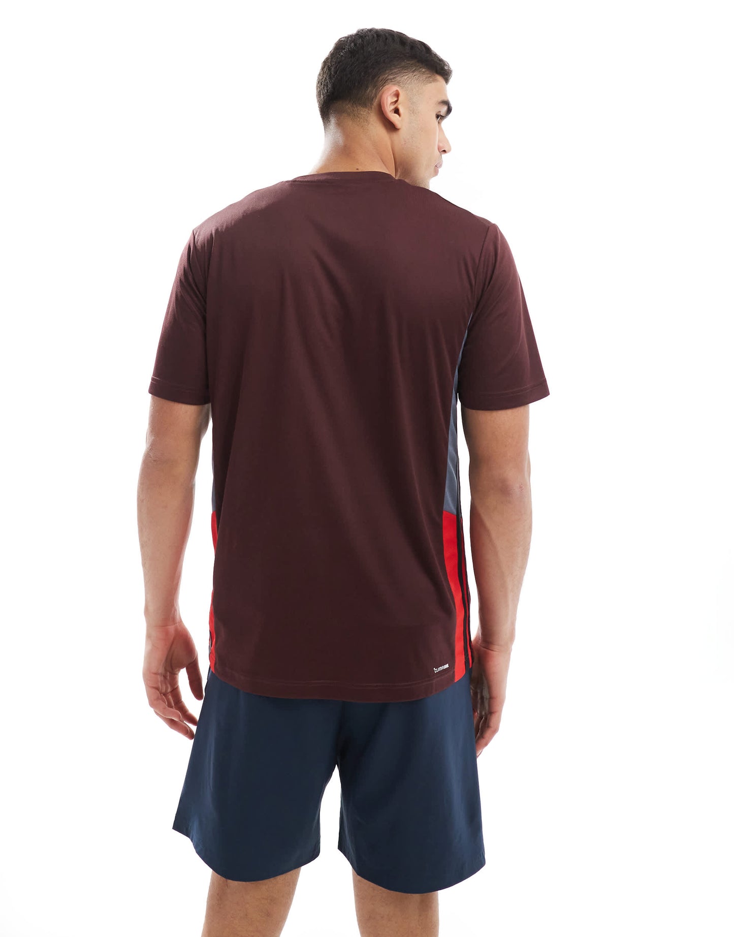 adidas Training Essentials t-shirt with 3 stripe in burgundy