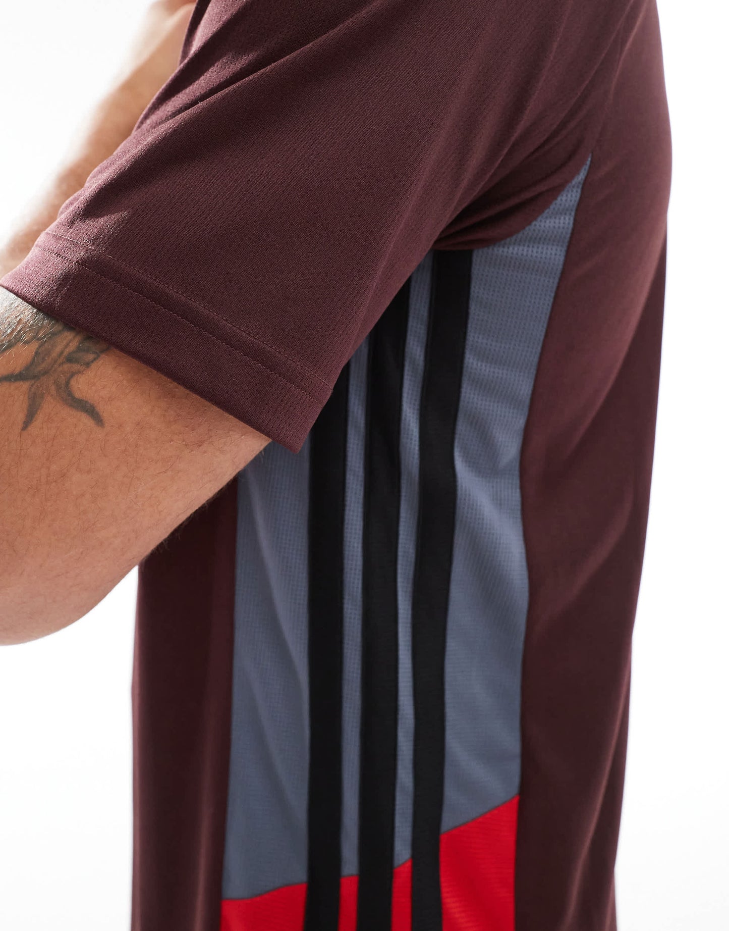 adidas Training Essentials t-shirt with 3 stripe in burgundy