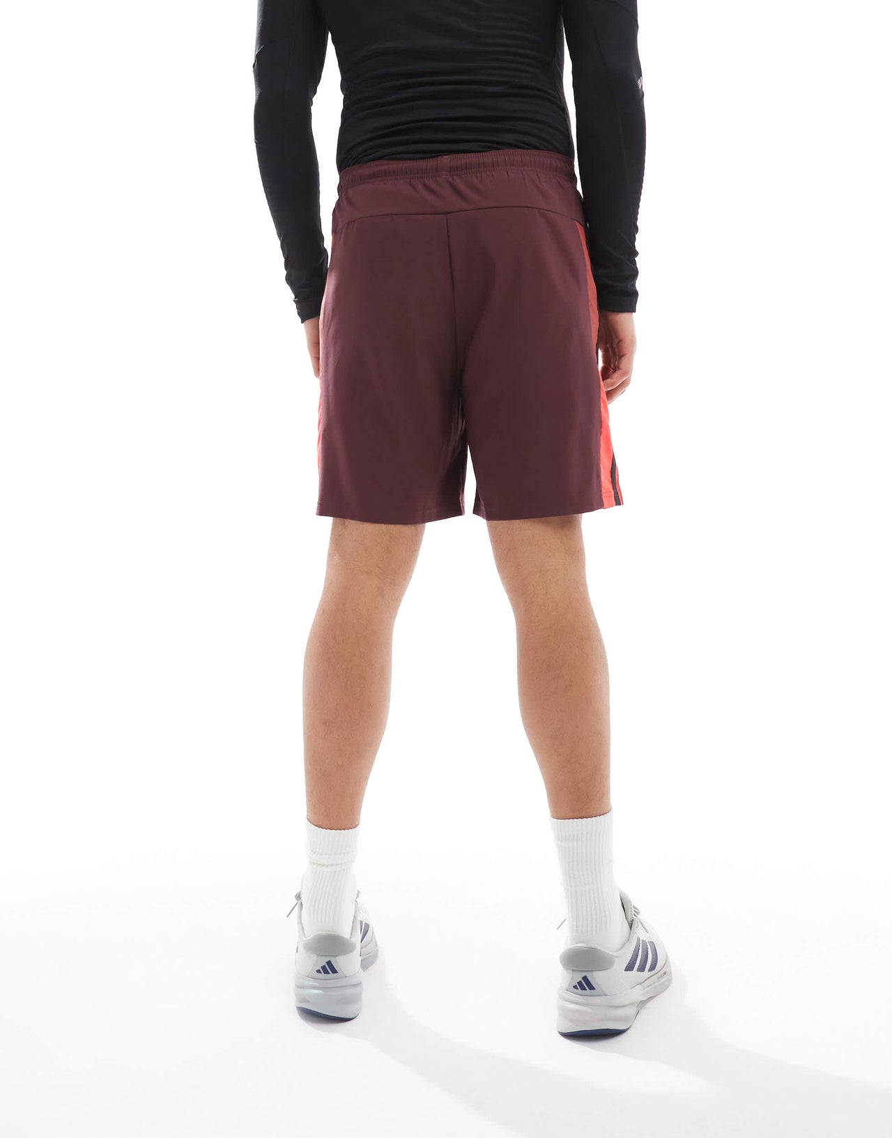 adidas Training Essentials shorts with 3 stripe in burgundy