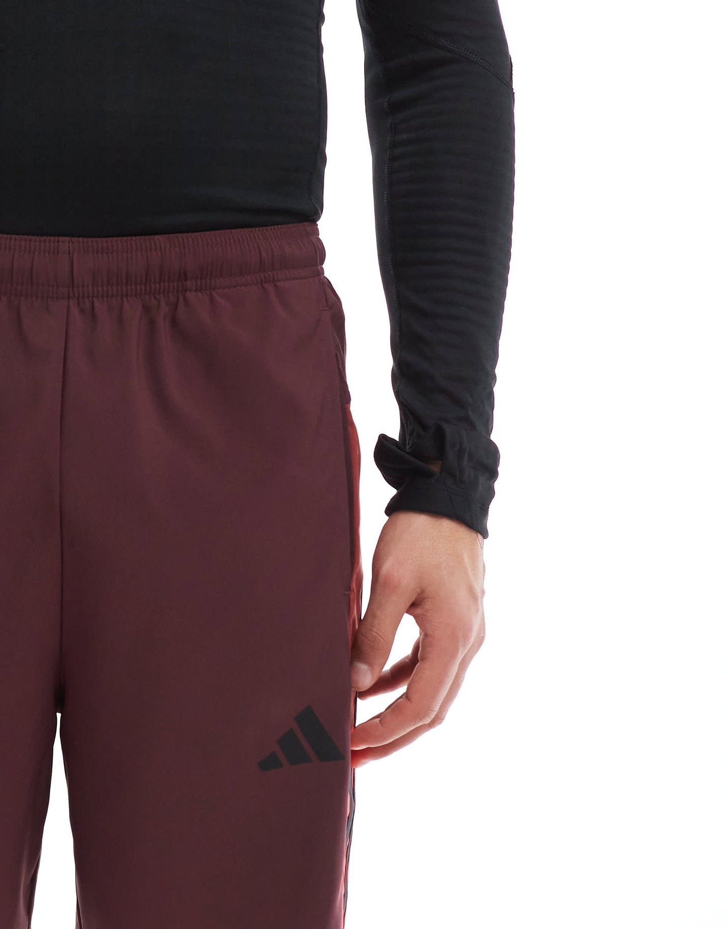 adidas Training Essentials shorts with 3 stripe in burgundy