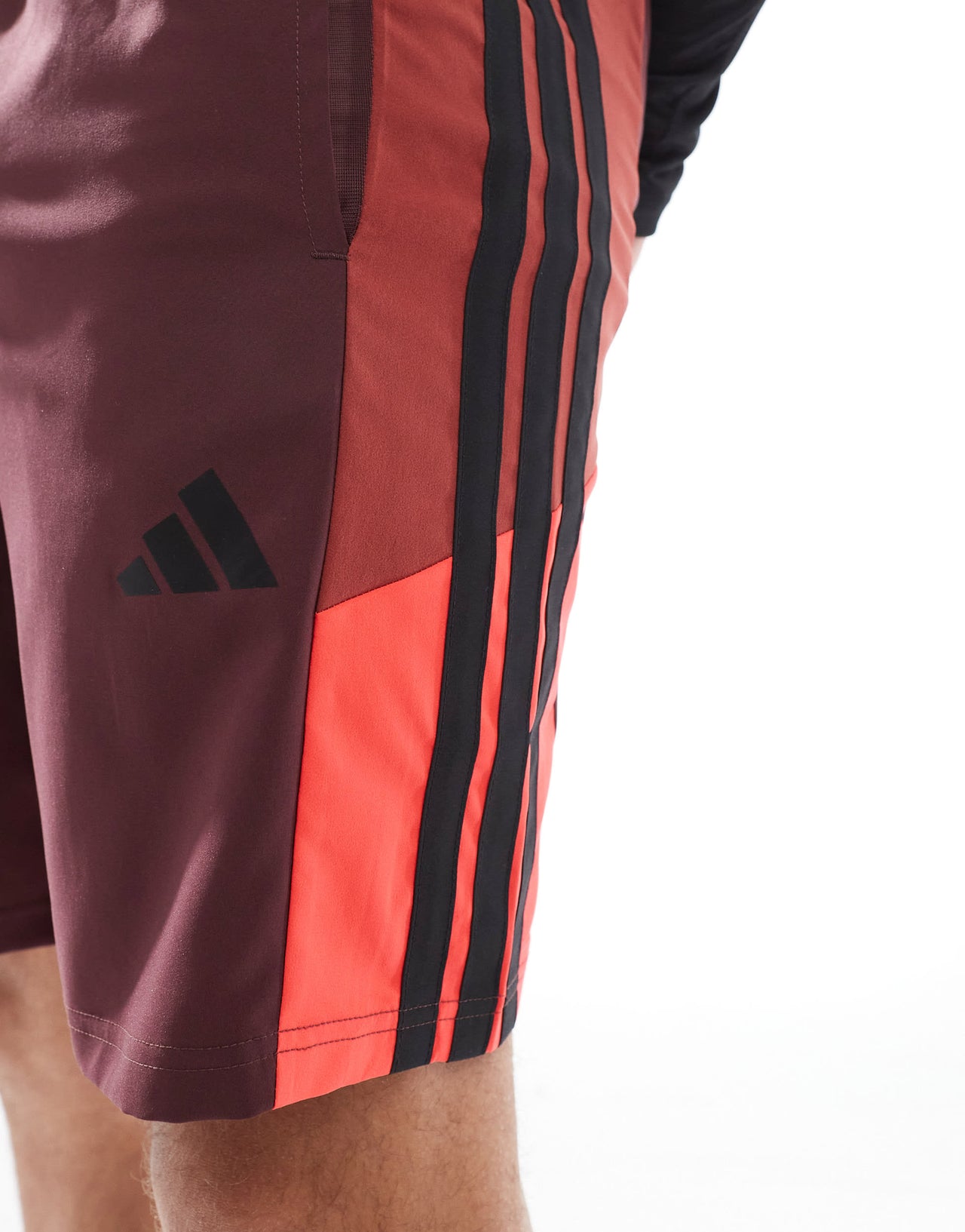 adidas Training Essentials shorts with 3 stripe in burgundy