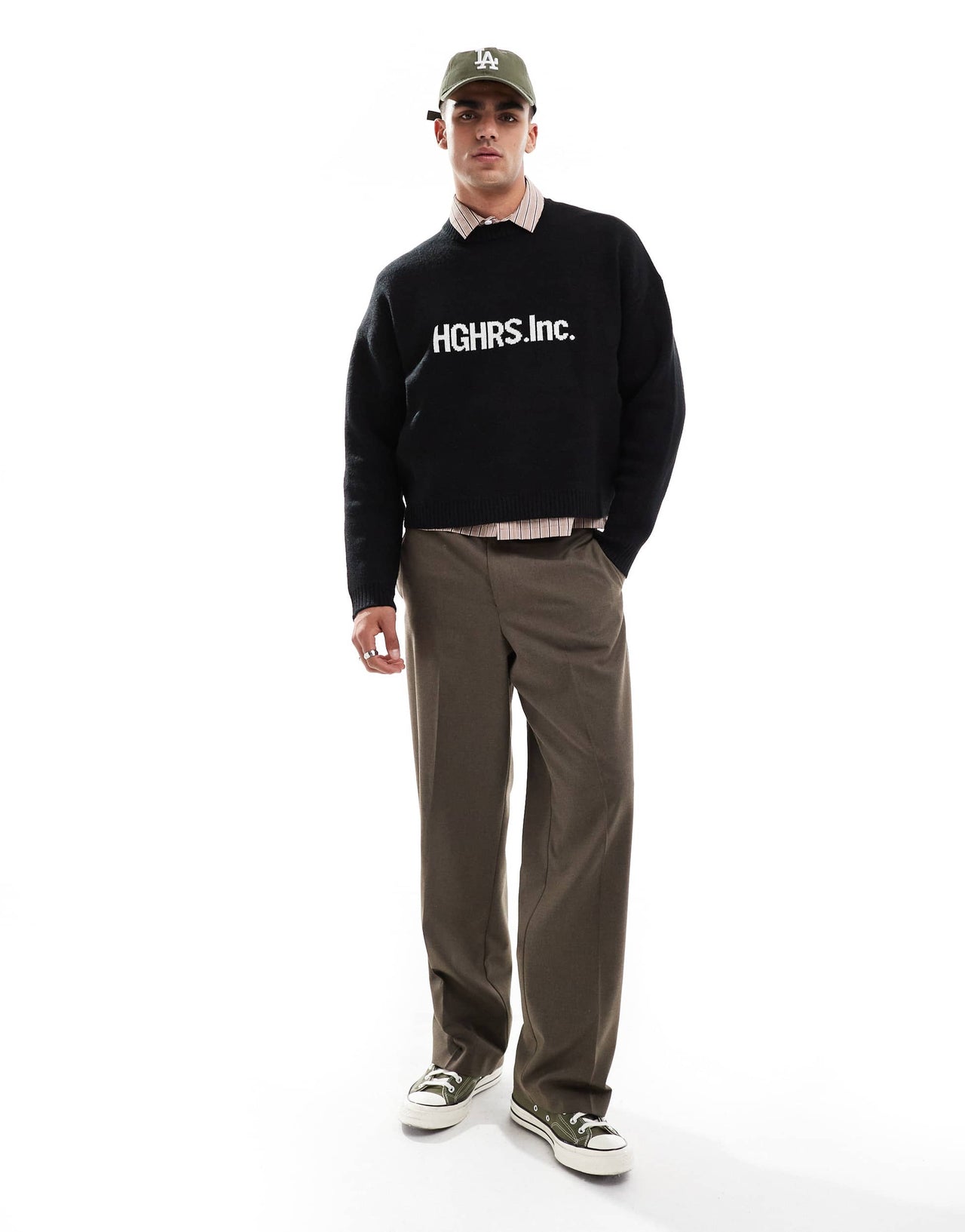 Bershka graphic knitted jumper in black