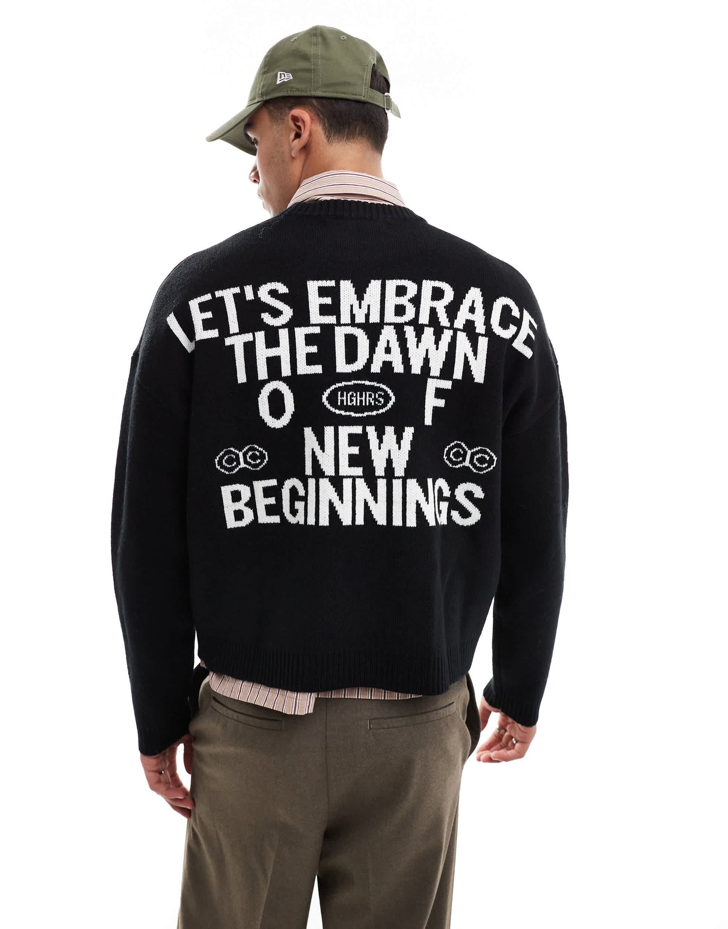Bershka graphic knitted jumper in black