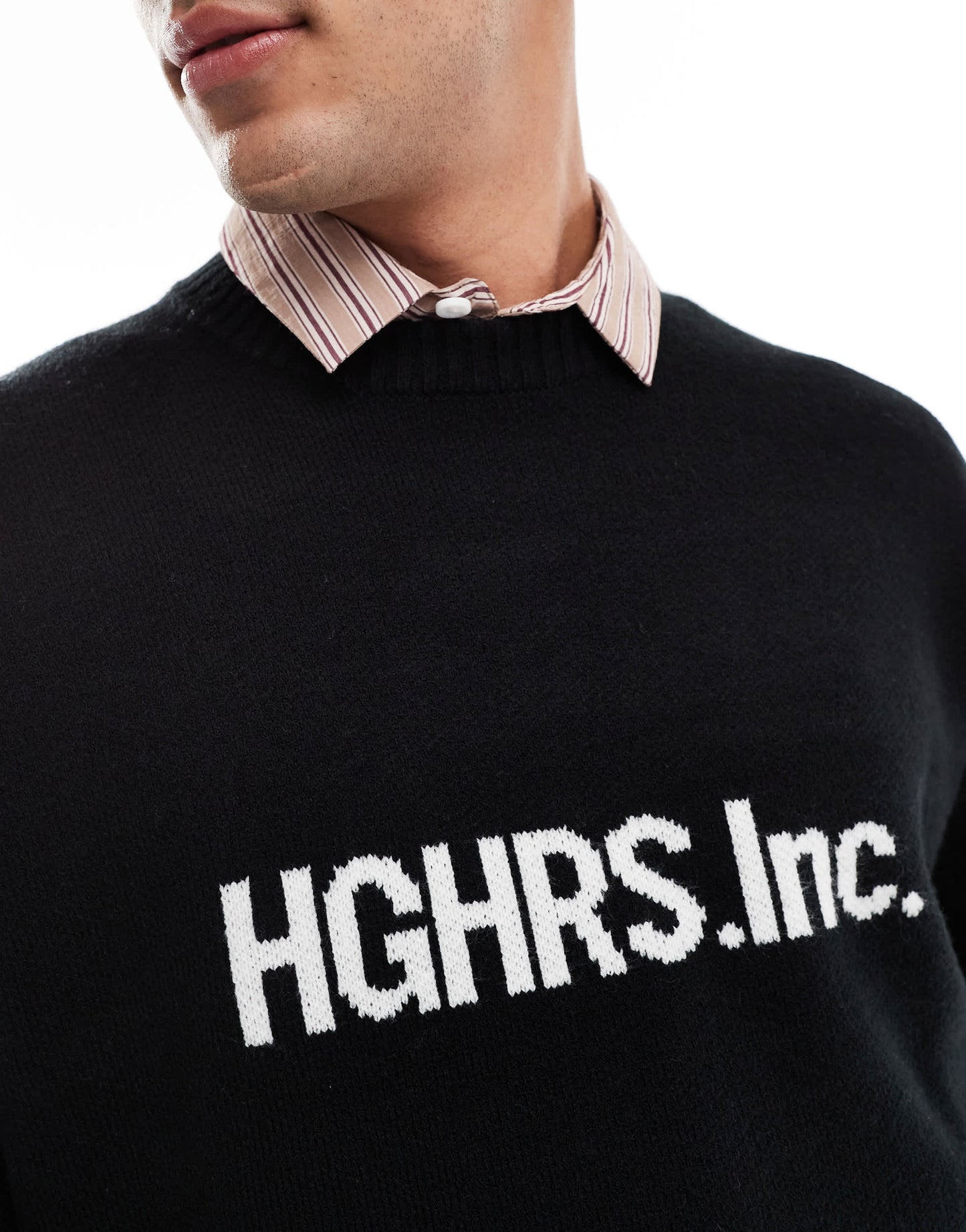Bershka graphic knitted jumper in black