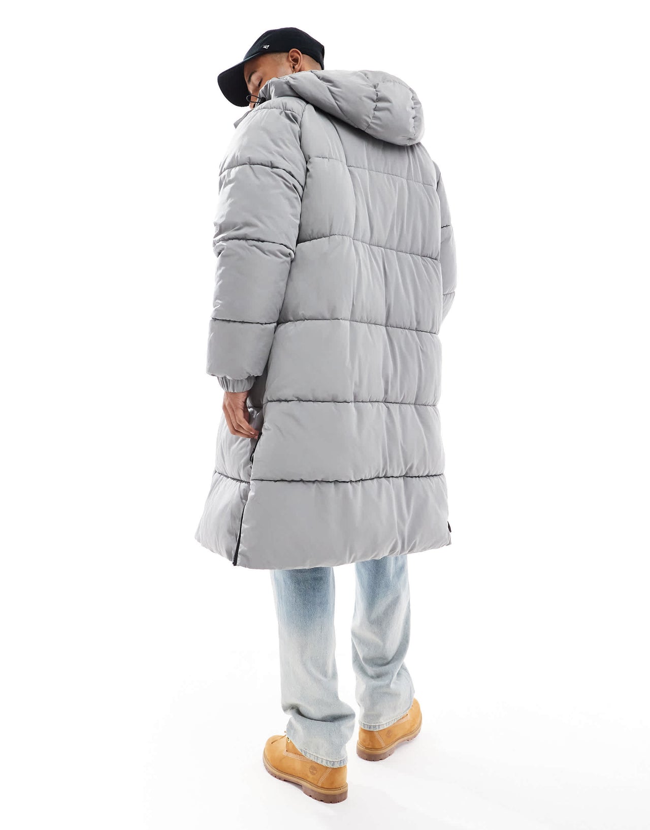 Bershka longline puffer coat in grey