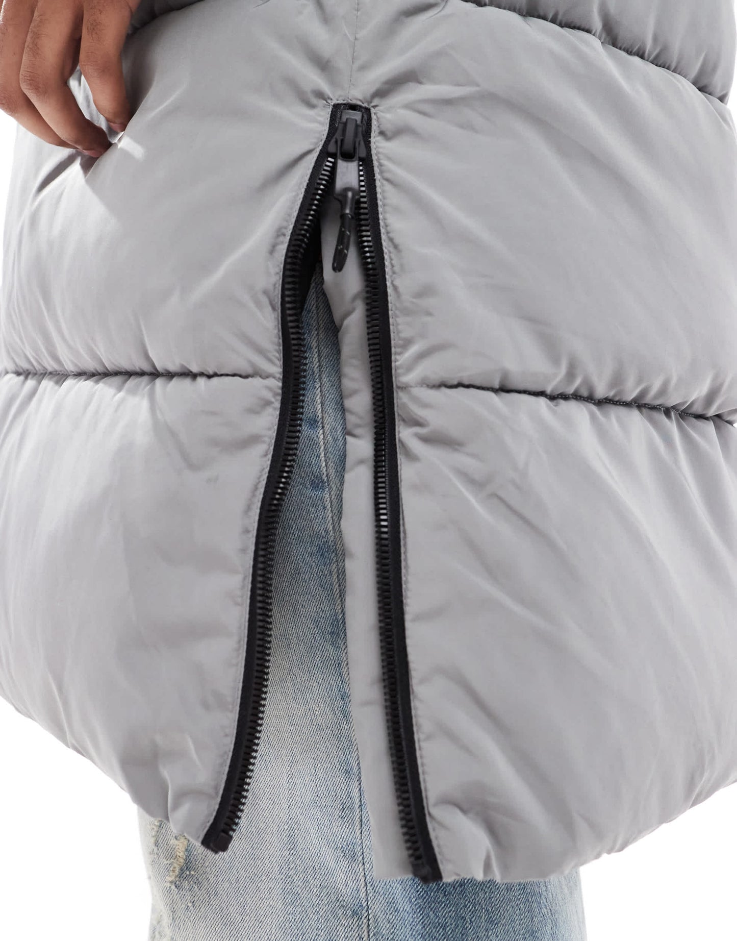 Bershka longline puffer coat in grey