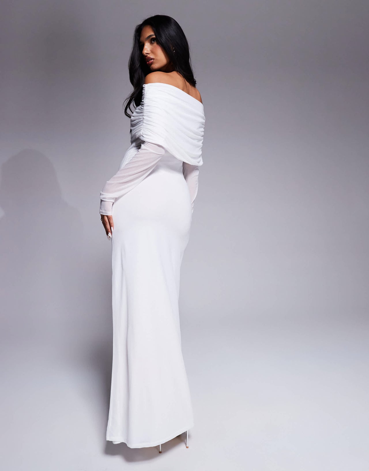 ASOS DESIGN stretch chiffon bardot maxi dress in white