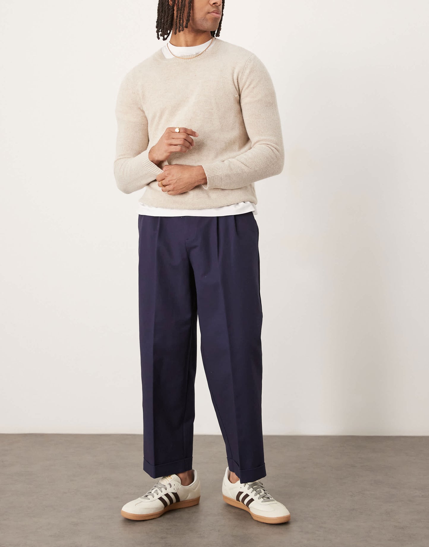 ASOS DESIGN smart cropped  balloon cotton chinos in navy