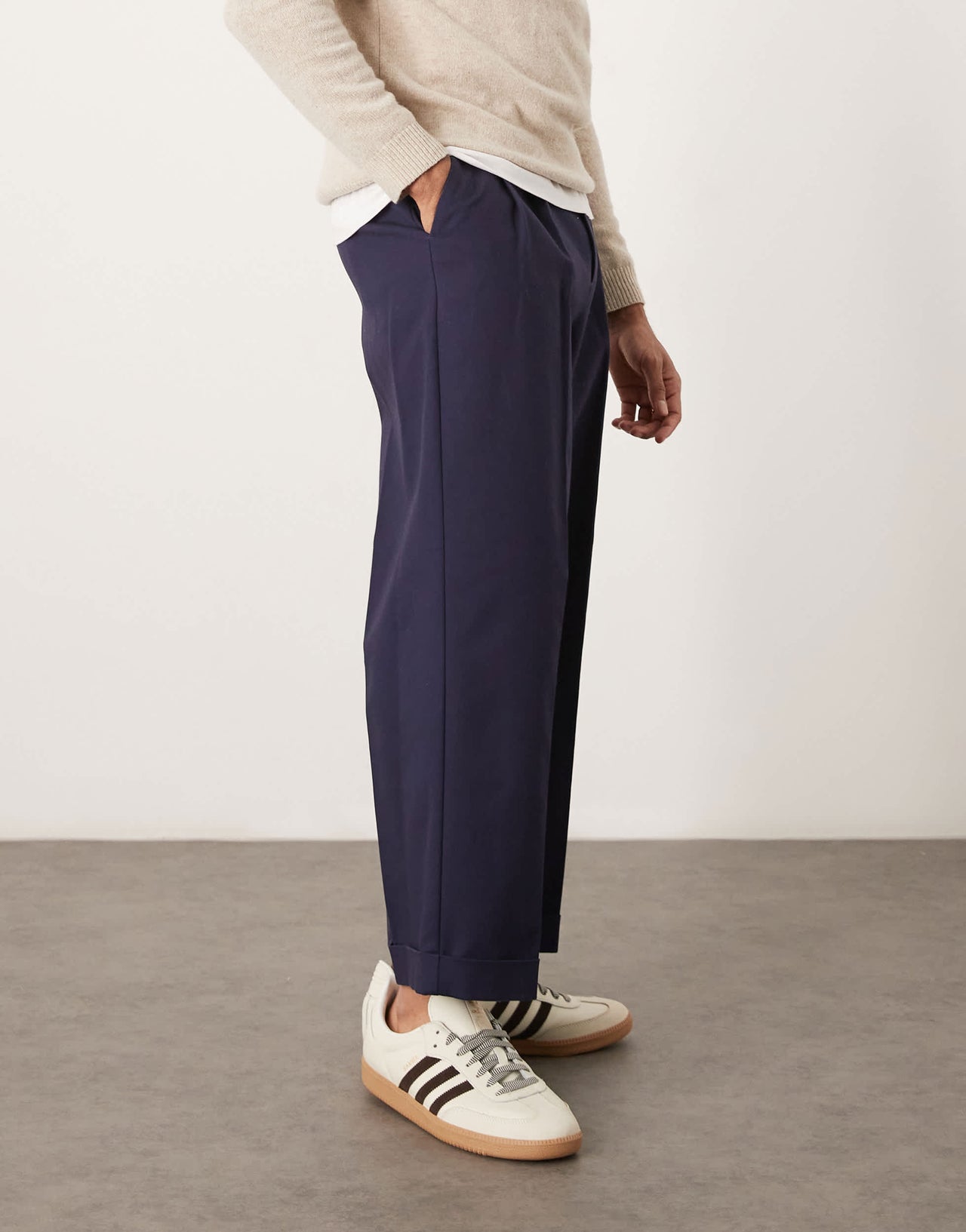ASOS DESIGN smart cropped  balloon cotton chinos in navy