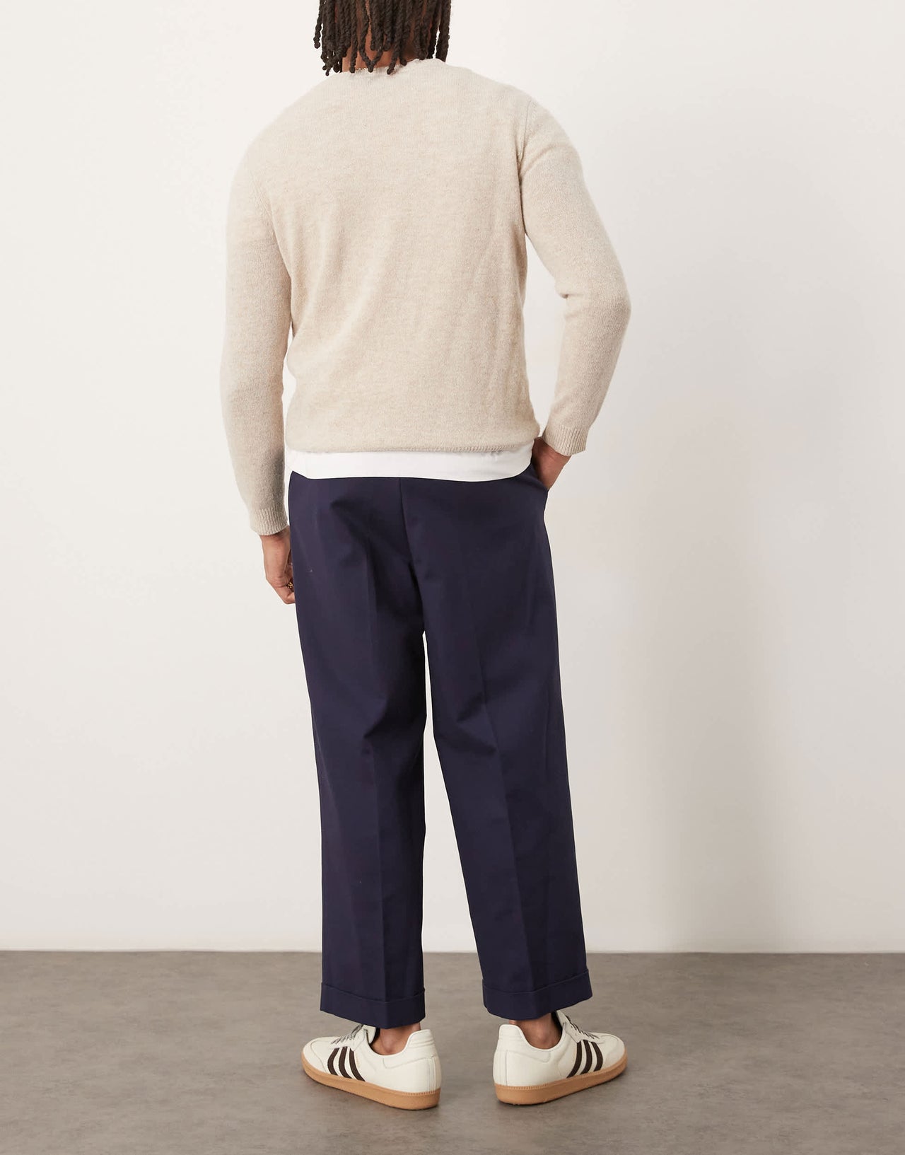 ASOS DESIGN smart cropped  balloon cotton chinos in navy