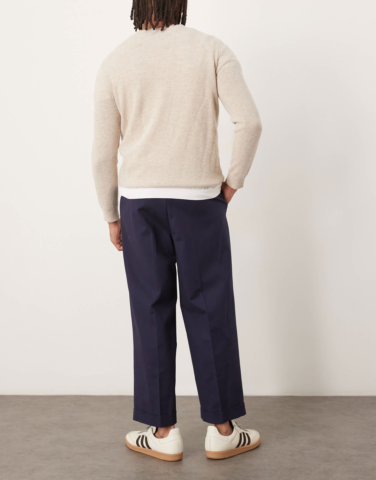 ASOS DESIGN smart cropped  balloon cotton chinos in navy