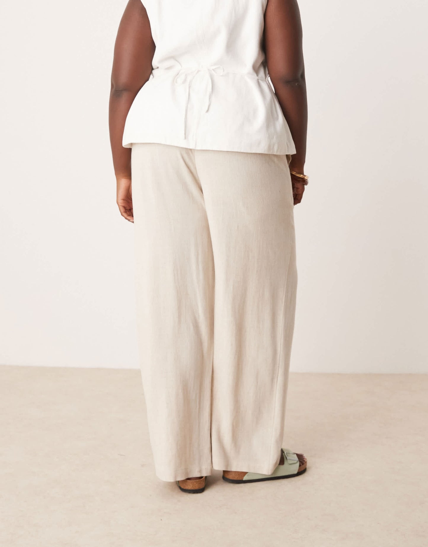 ASOS DESIGN Curve relaxed straight leg trousers with linen in stone