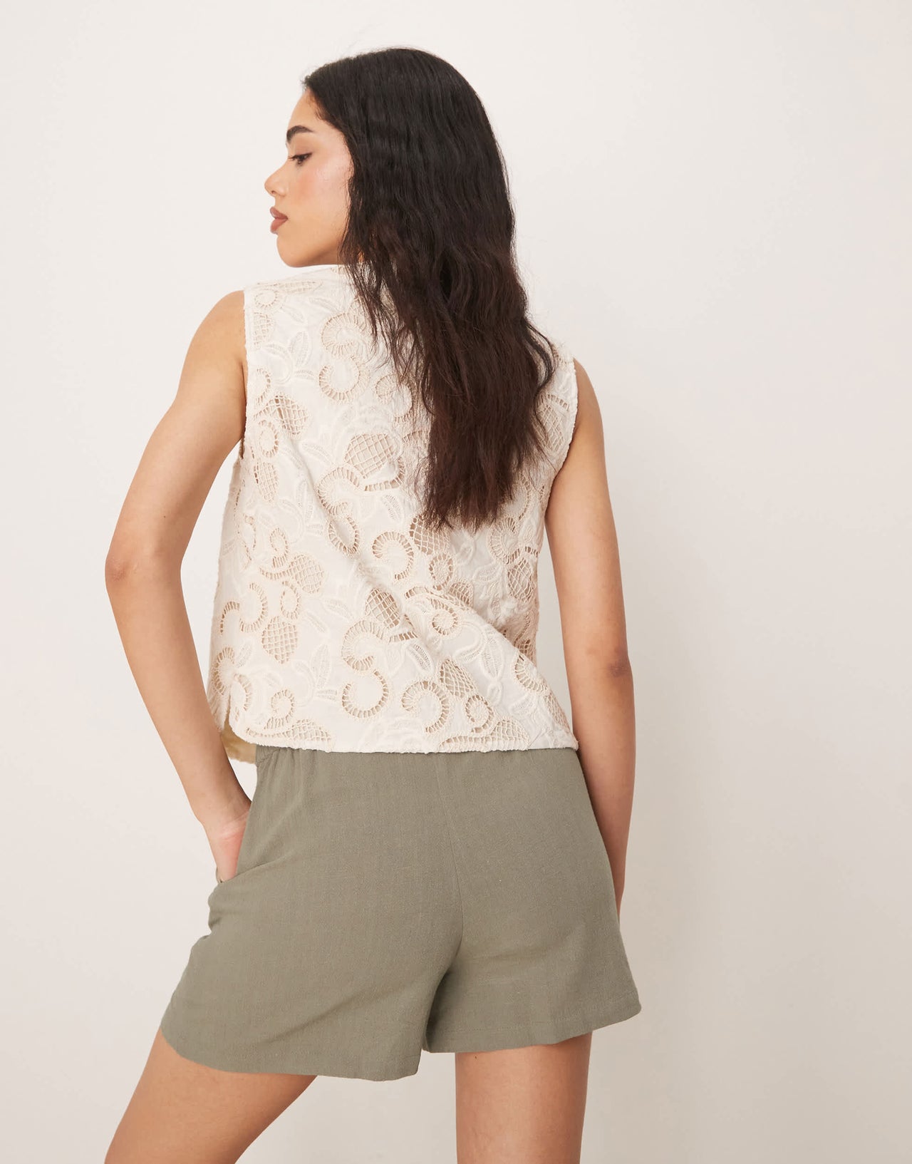 ASOS DESIGN relaxed dad short with linen in khaki